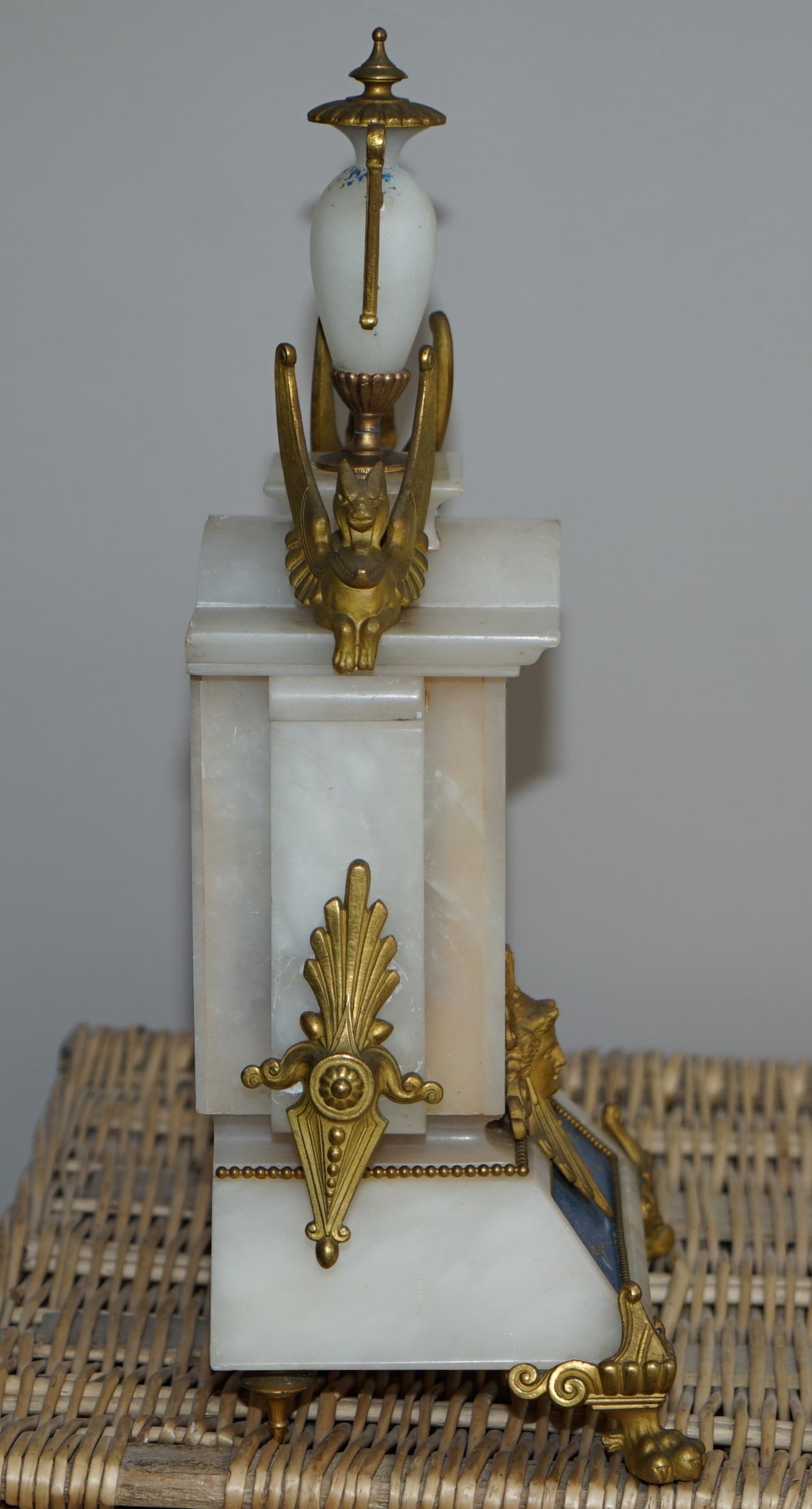 Hand Painted & Gold Gilt French circa 1850 Victorian Alabaster Mantle Clock 7