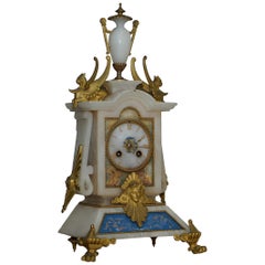 Hand Painted & Gold Gilt French circa 1850 Victorian Alabaster Mantle Clock