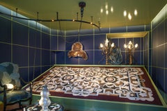 French Reverse-Painted Glass Mirror with Gold Leaf (Fixé Sous Verre)