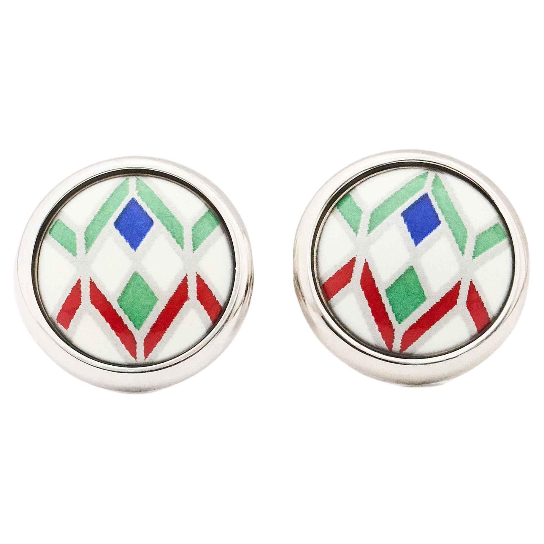 Hand-Painted Gold-Plated Stainless Steel Stud Earring with Fire Enamel Detail For Sale