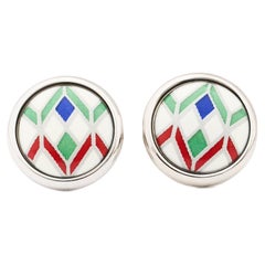 Hand-Painted Gold-Plated Stainless Steel Stud Earring with Fire Enamel Detail