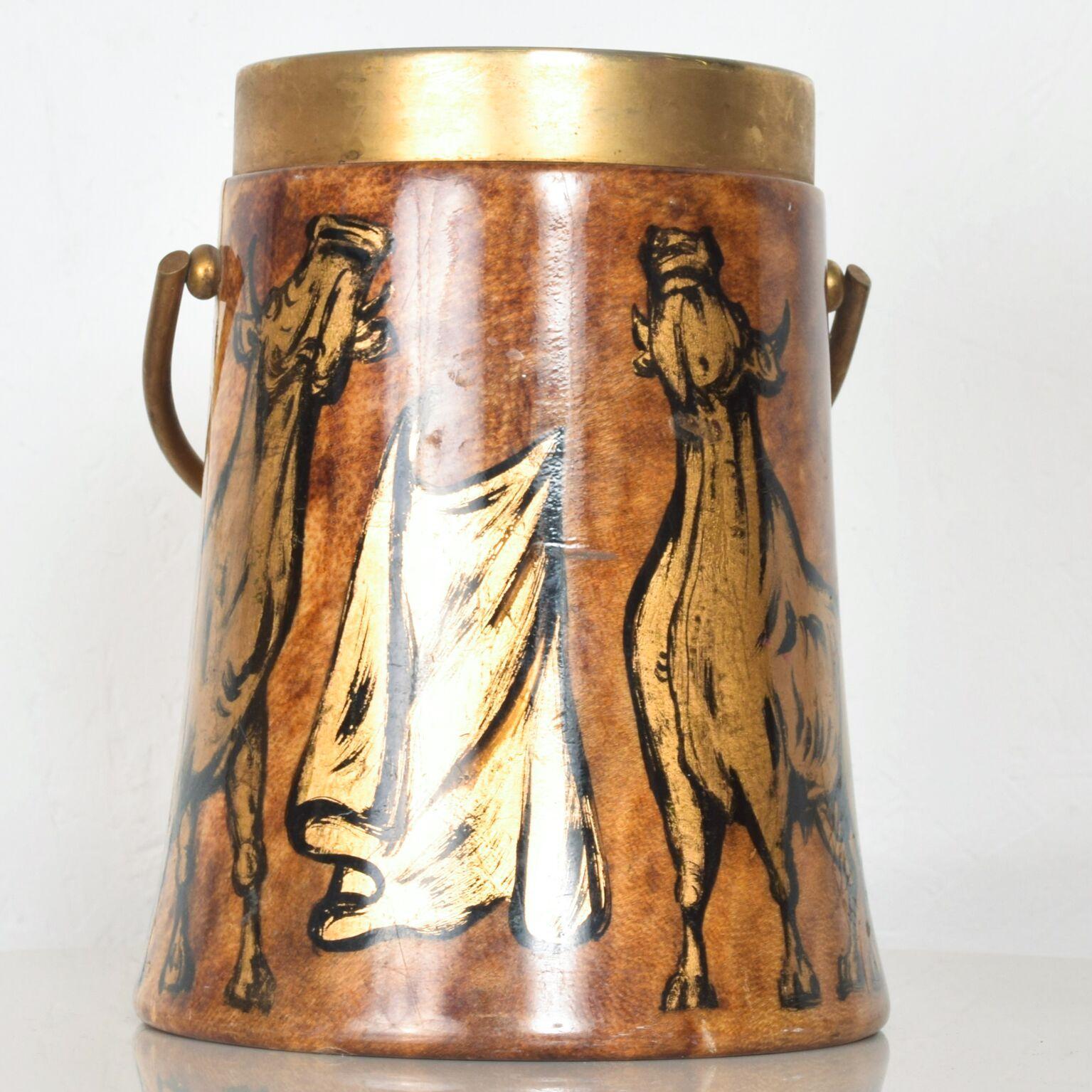 Mid-Century Modern Hand Painted Italian Bull Gold Toro Ice Bucket by Aldo Tura, 1950s Italy