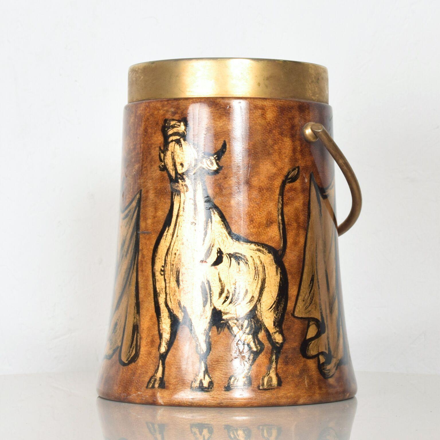 Mid-20th Century Hand Painted Italian Bull Gold Toro Ice Bucket by Aldo Tura, 1950s Italy