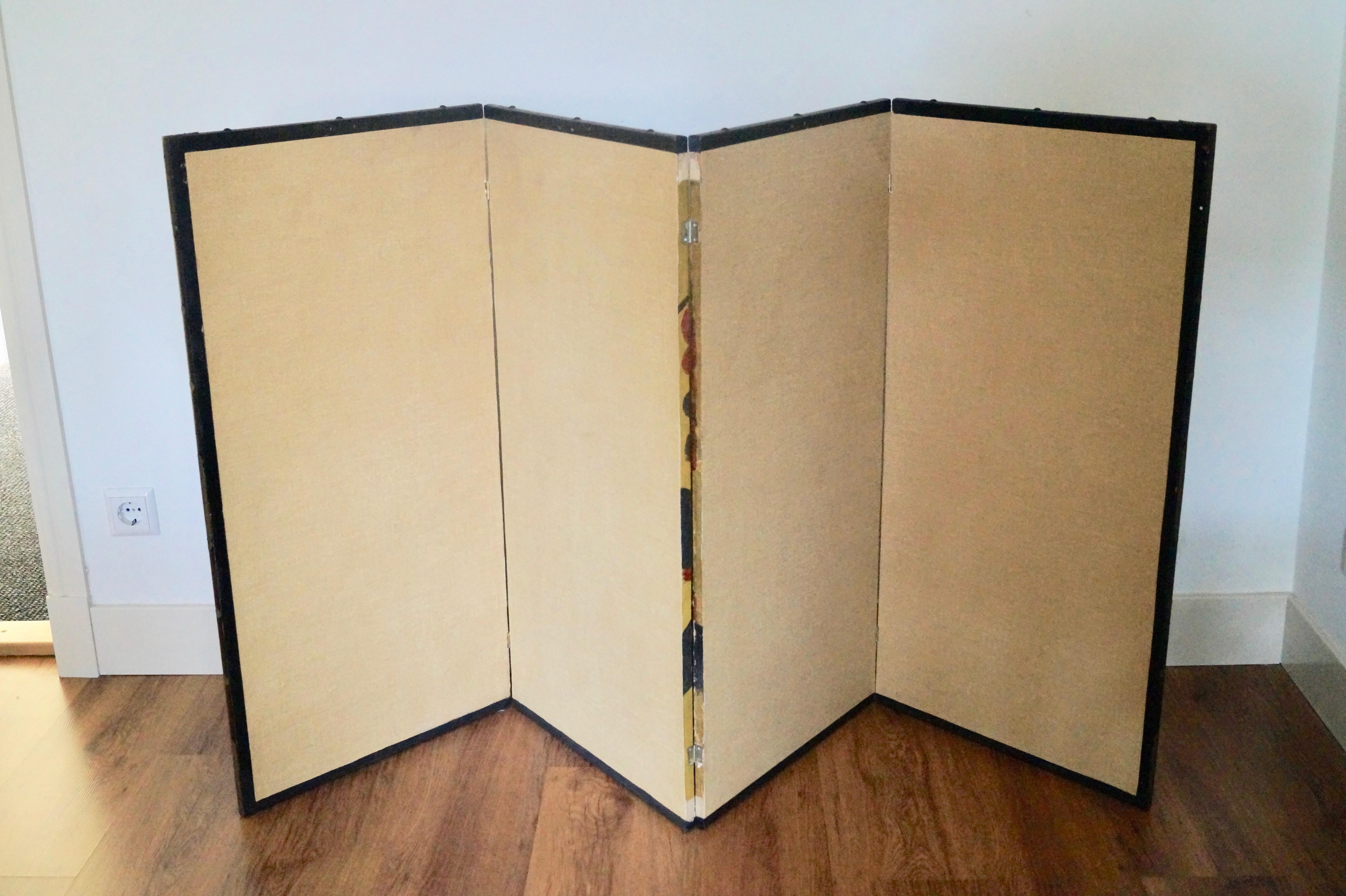 Hand-Painted Golden Chinese Folding Screen, 1900 For Sale 2