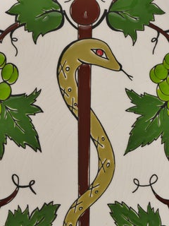 Hand-Painted Greek Ceramic Wall Plate, Grapevine & Rod of Asclepius Motif