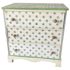 Hand Painted Green and Cream 3 Drawer Chest with Bees Dorothy Draper Style