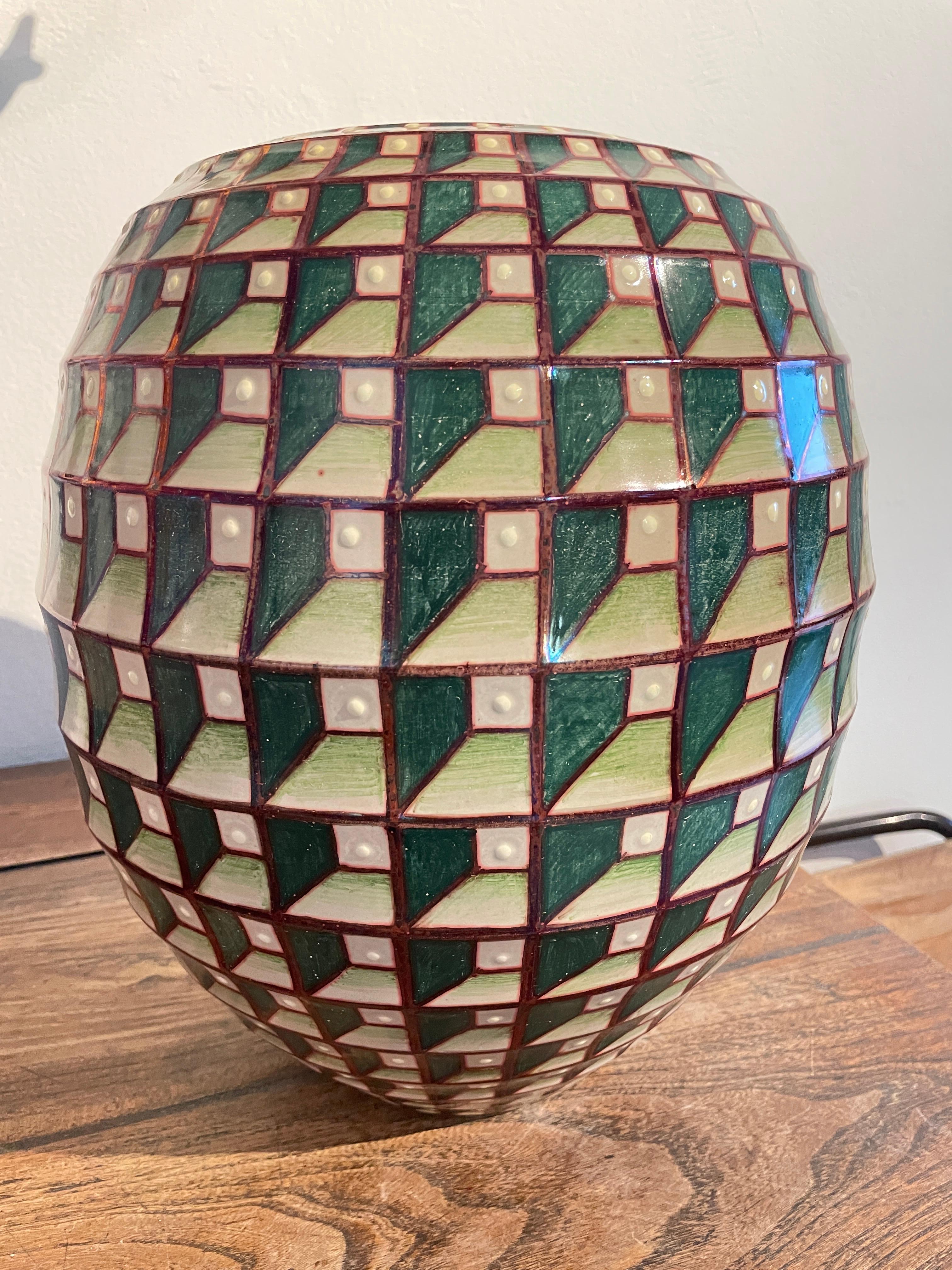 Dipinto a mano  Vaso in ceramica verde di Bottega Vignoli Italia Maiolica Contemporanea in vendita 2