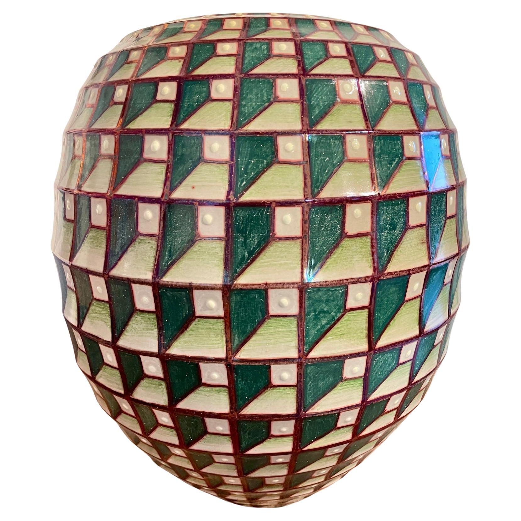 Dipinto a mano  Vaso in ceramica verde di Bottega Vignoli Italia Maiolica Contemporanea in vendita