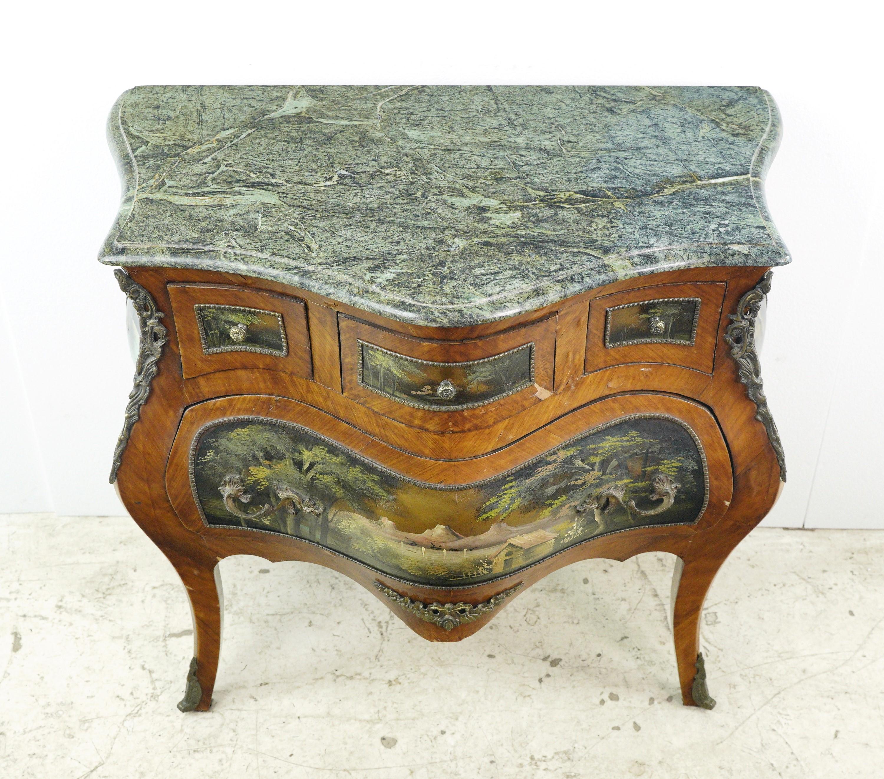 Hand Painted Green Marble Top Bombay Console Table 7