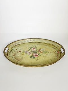 Hand-Painted Green metal Tray, France, 19th Century