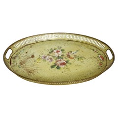 Hand-Painted Green metal Tray, France, 19th Century