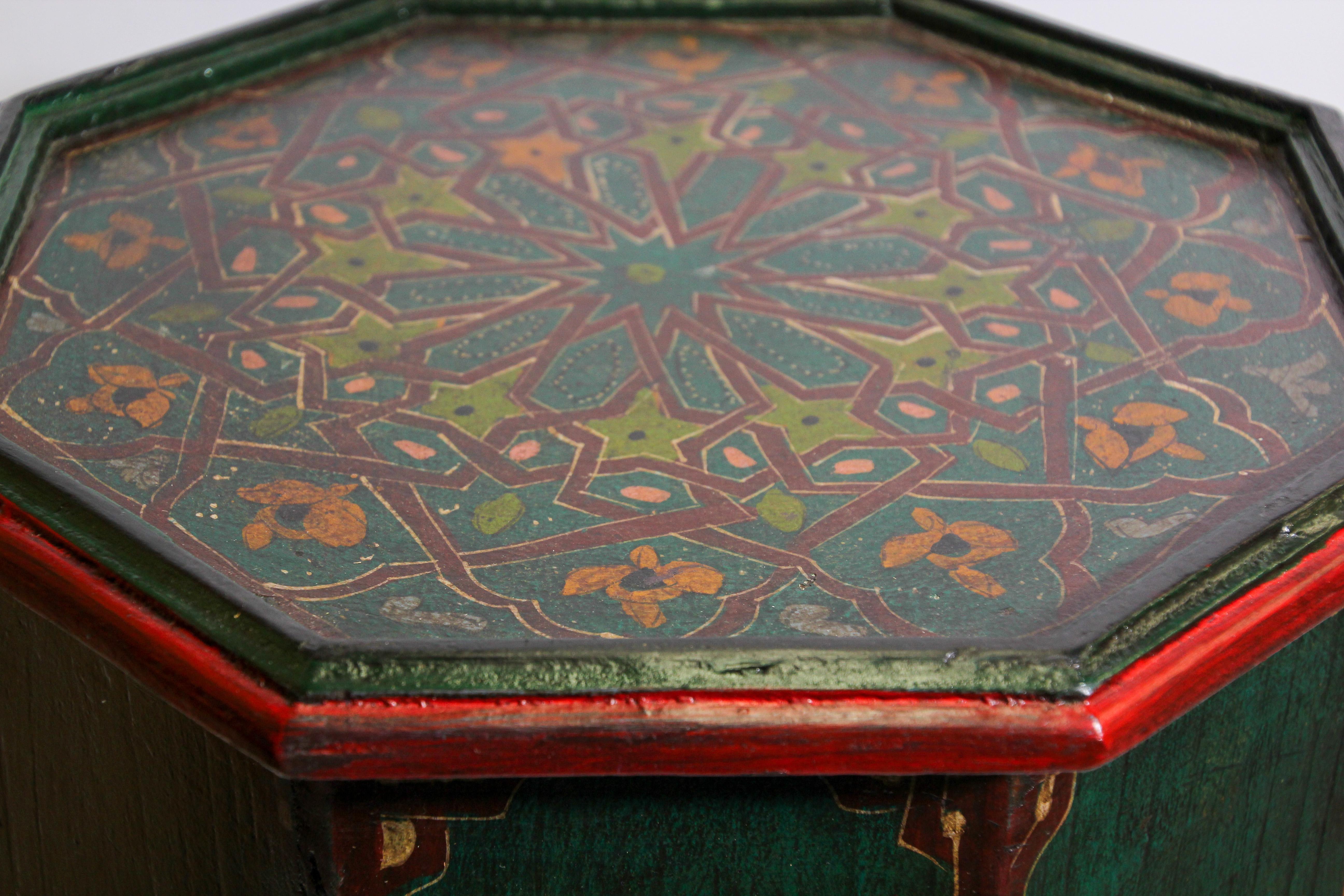 Hand Painted Green Moroccan Moorish Pedestal Table 2