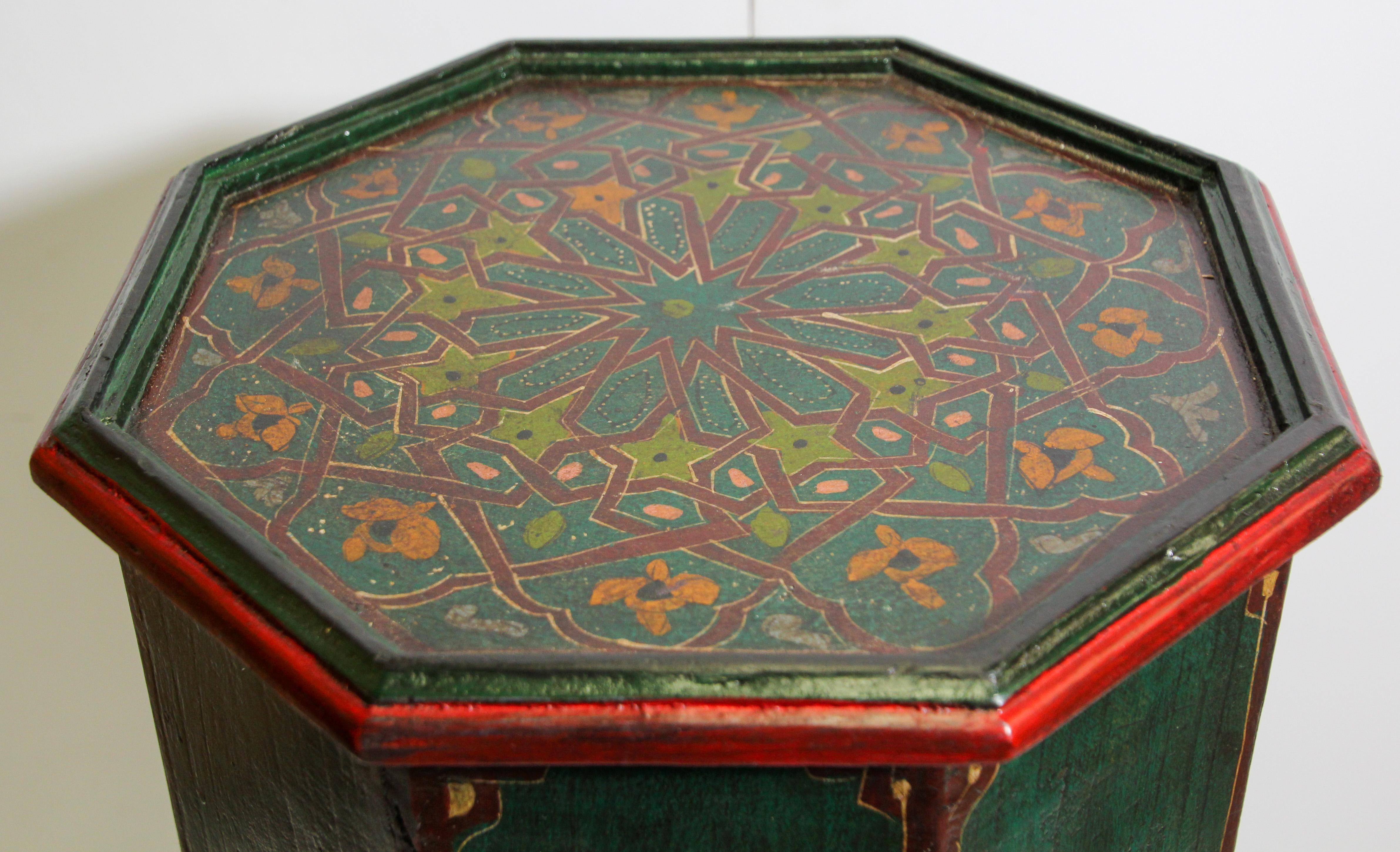 Hand Painted Green Moroccan Moorish Pedestal Table 5