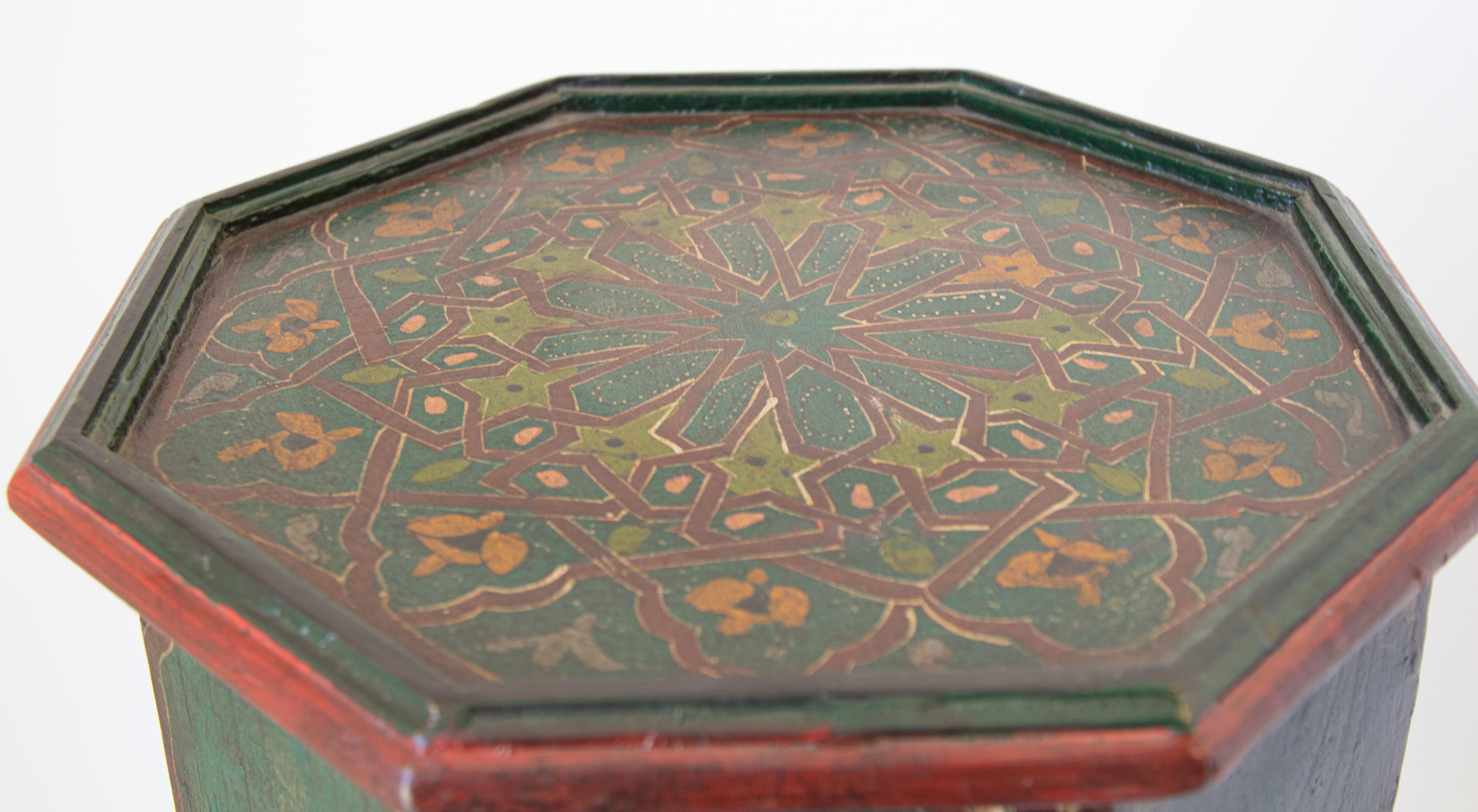 Hand Painted Green Moroccan Moorish Pedestal Table 7