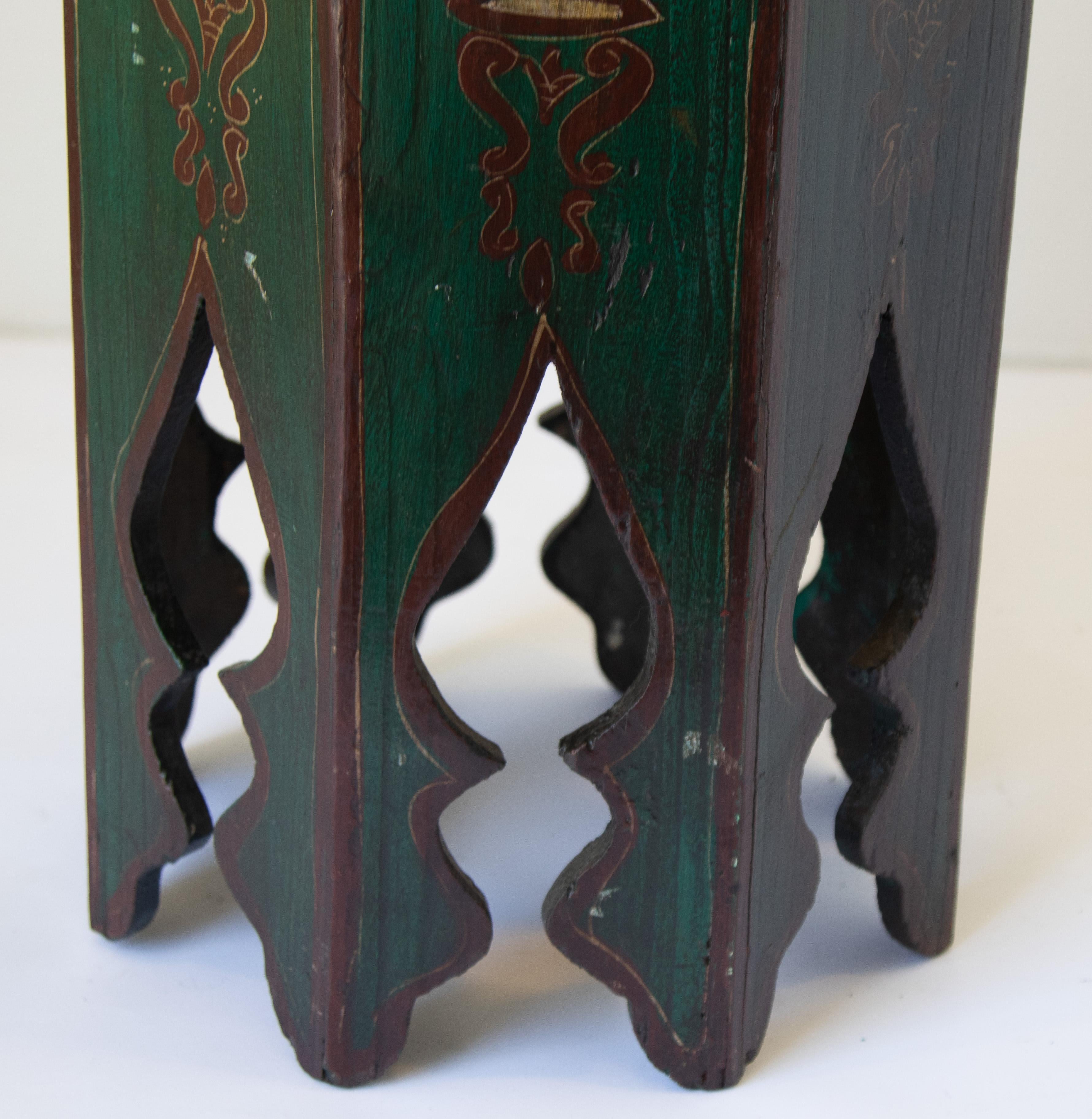 Hand Painted Green Moroccan Moorish Pedestal Table 8