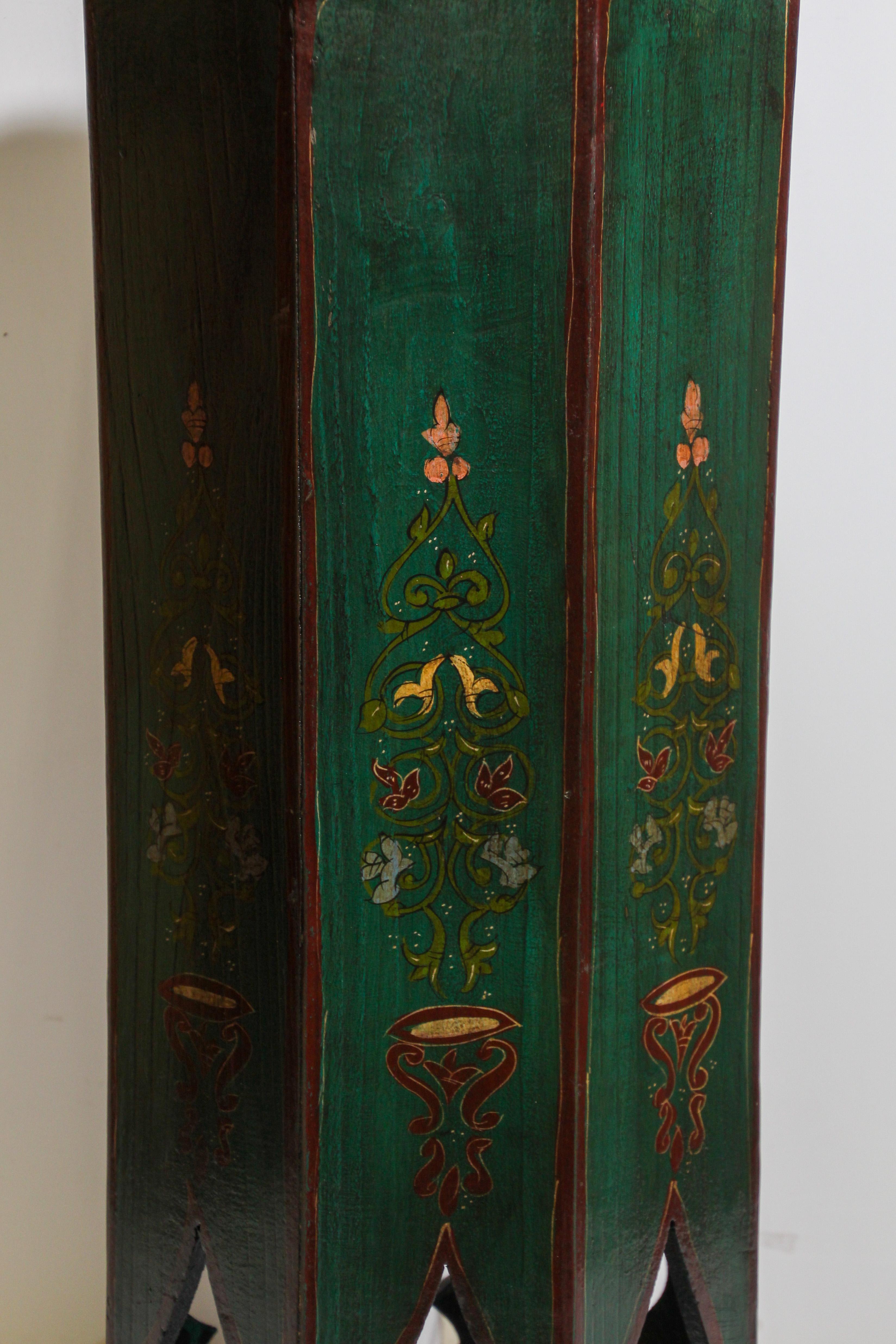 Hand-Crafted Hand Painted Green Moroccan Moorish Pedestal Table