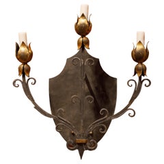 Hand-Painted, Hand-Forged Floral Motif Sconce