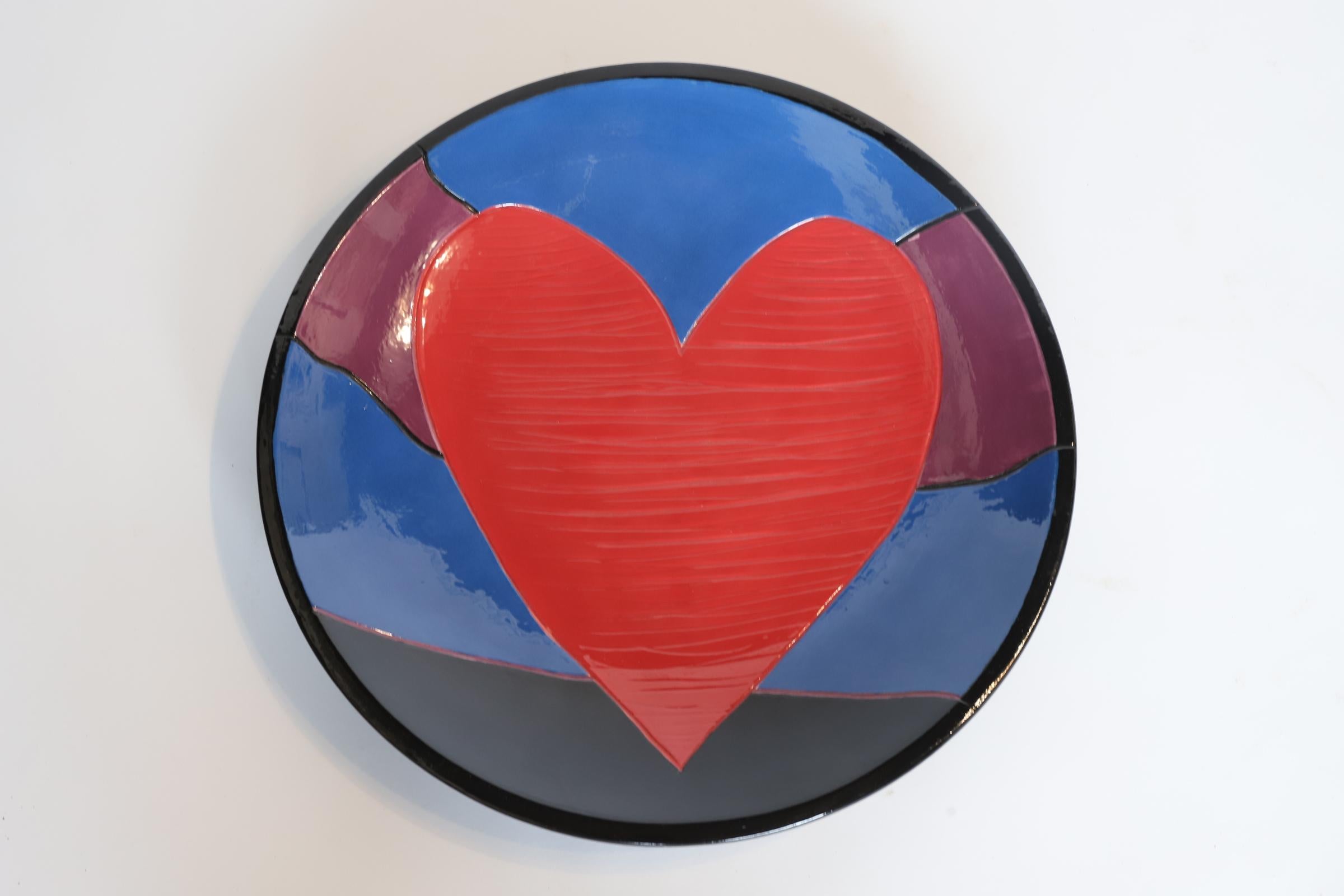 Late 20th Century Hand Painted Heart Charger Plate Bowl For Sale