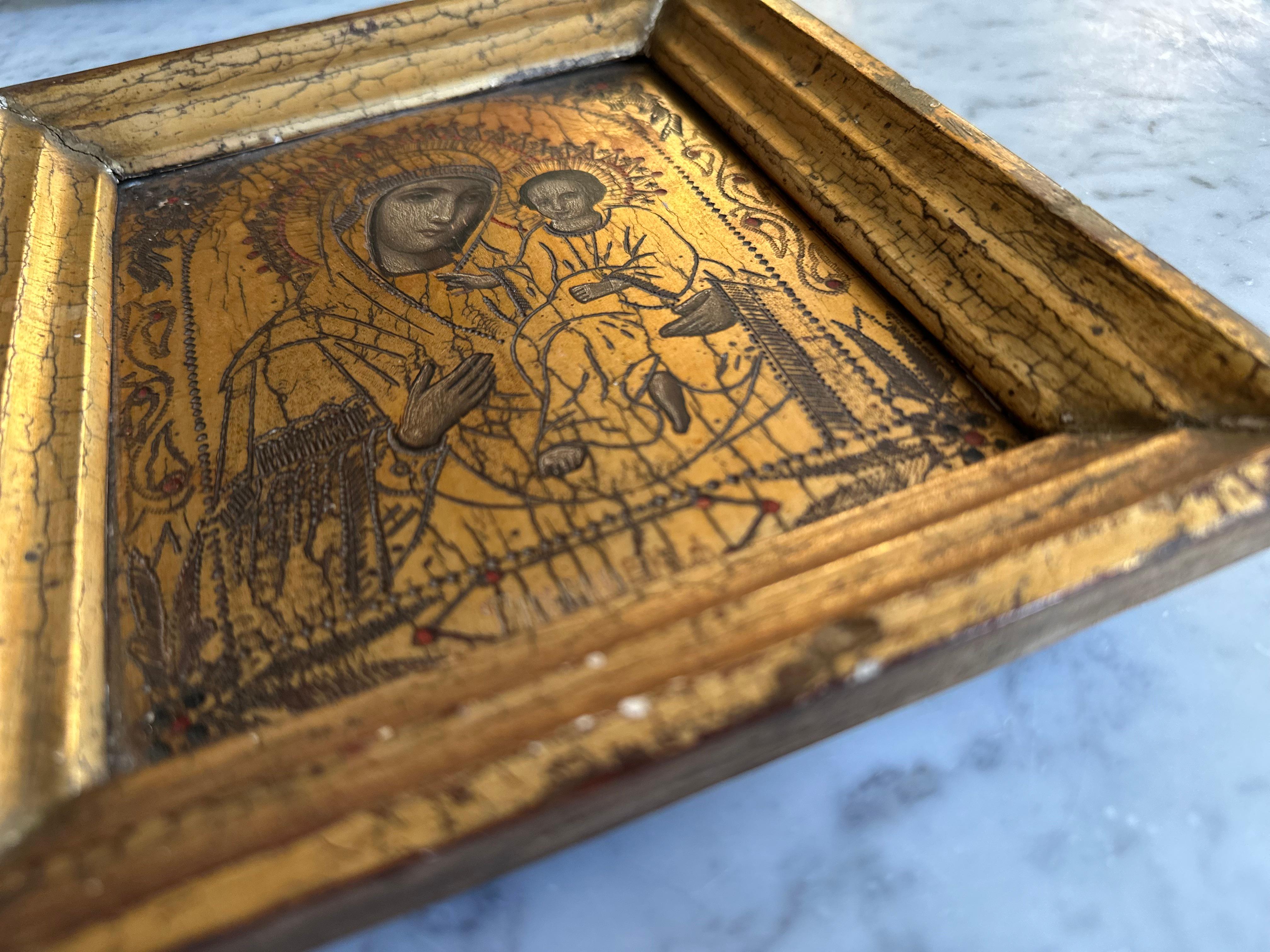 Hand-Painted Icon of the Madonna, Mid-19th Century For Sale 10