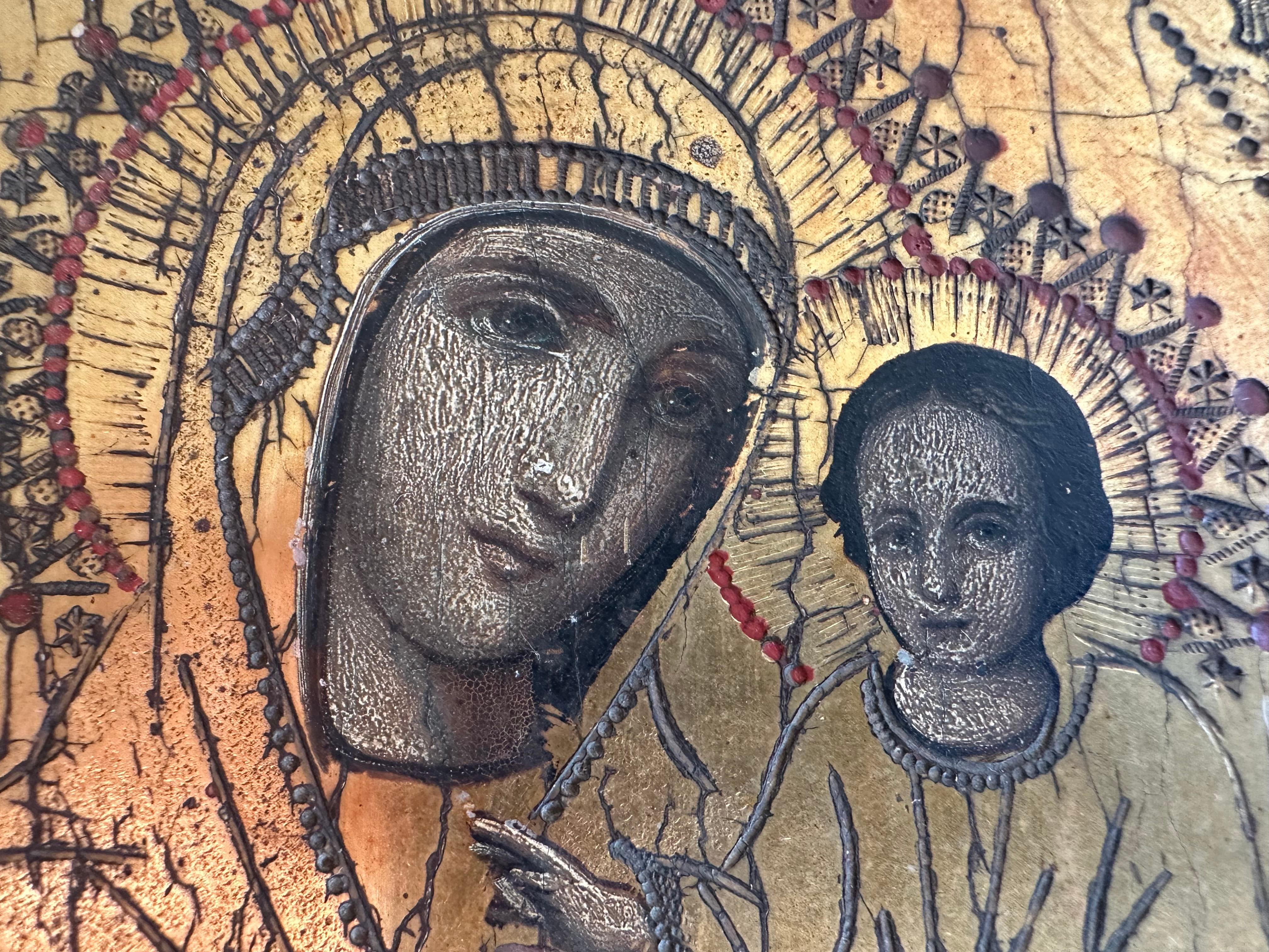 Belarusian Hand-Painted Icon of the Madonna, Mid-19th Century For Sale