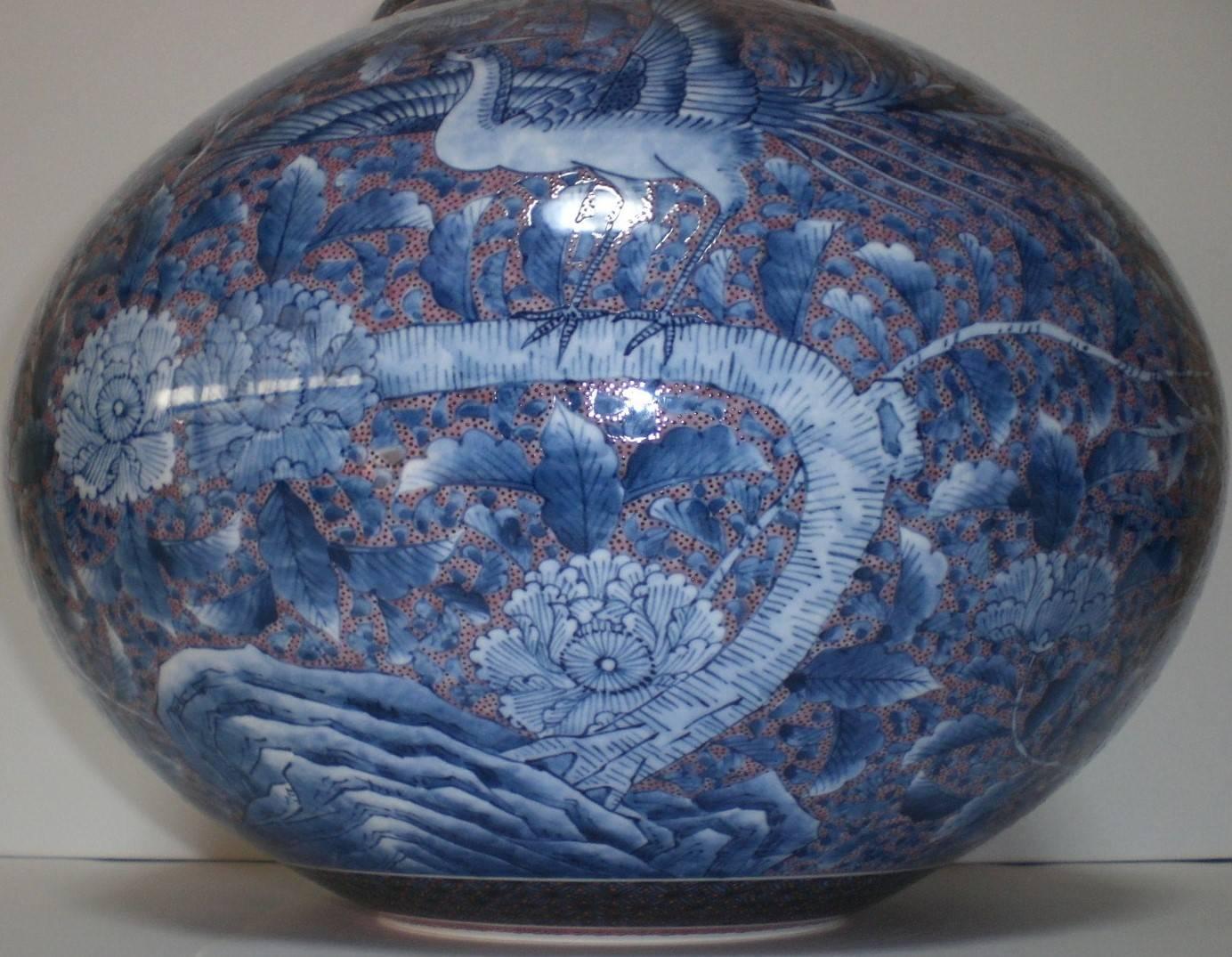 Large Japanese Imari Blue Contemporary Porcelain Vase by Master Artist 2