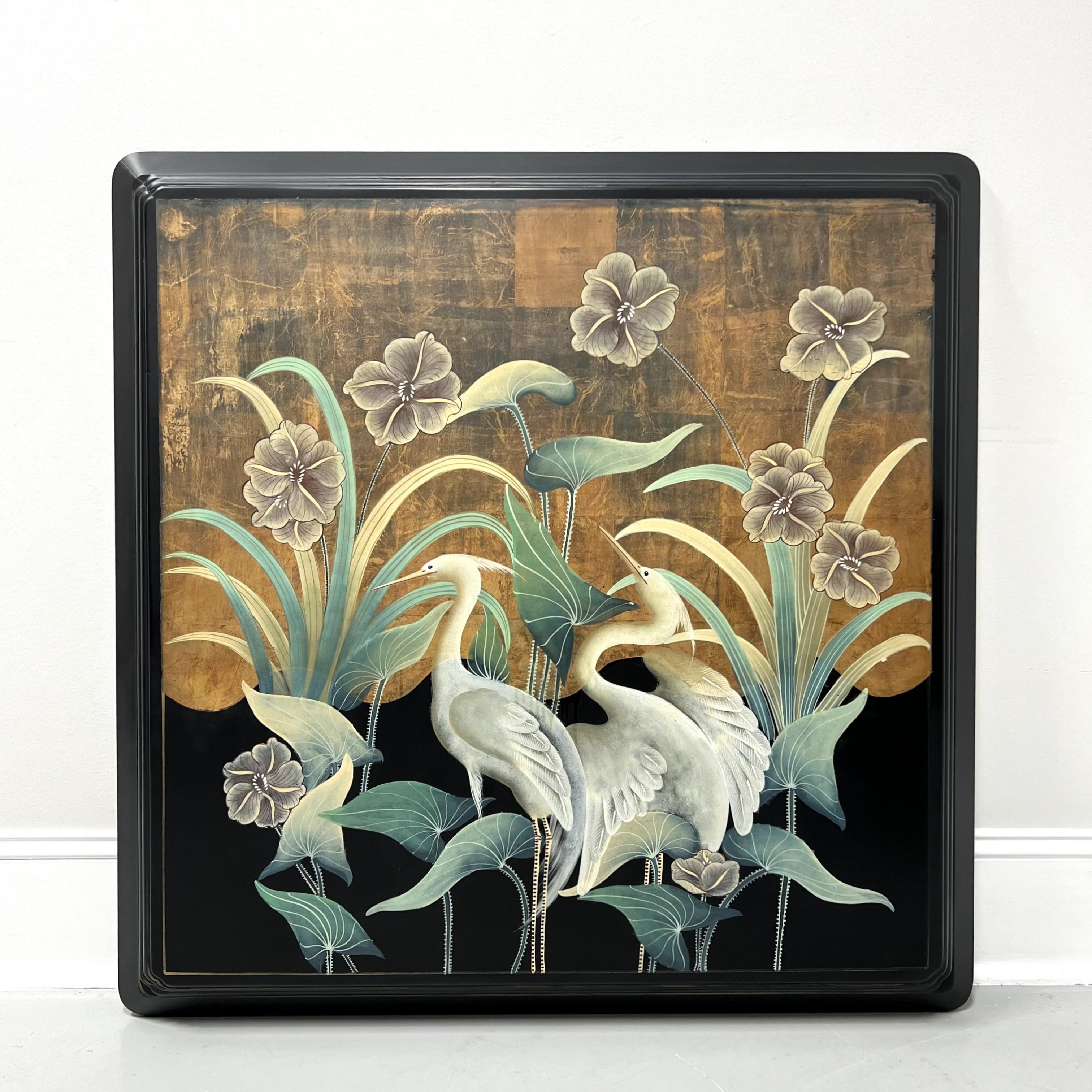 Hand Painted in Hong Kong Chinese Style Hanging Wall Panel - Great White Herons For Sale 3