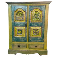 Hand Painted Indian Almirah Armoire Cabinet on Wheels