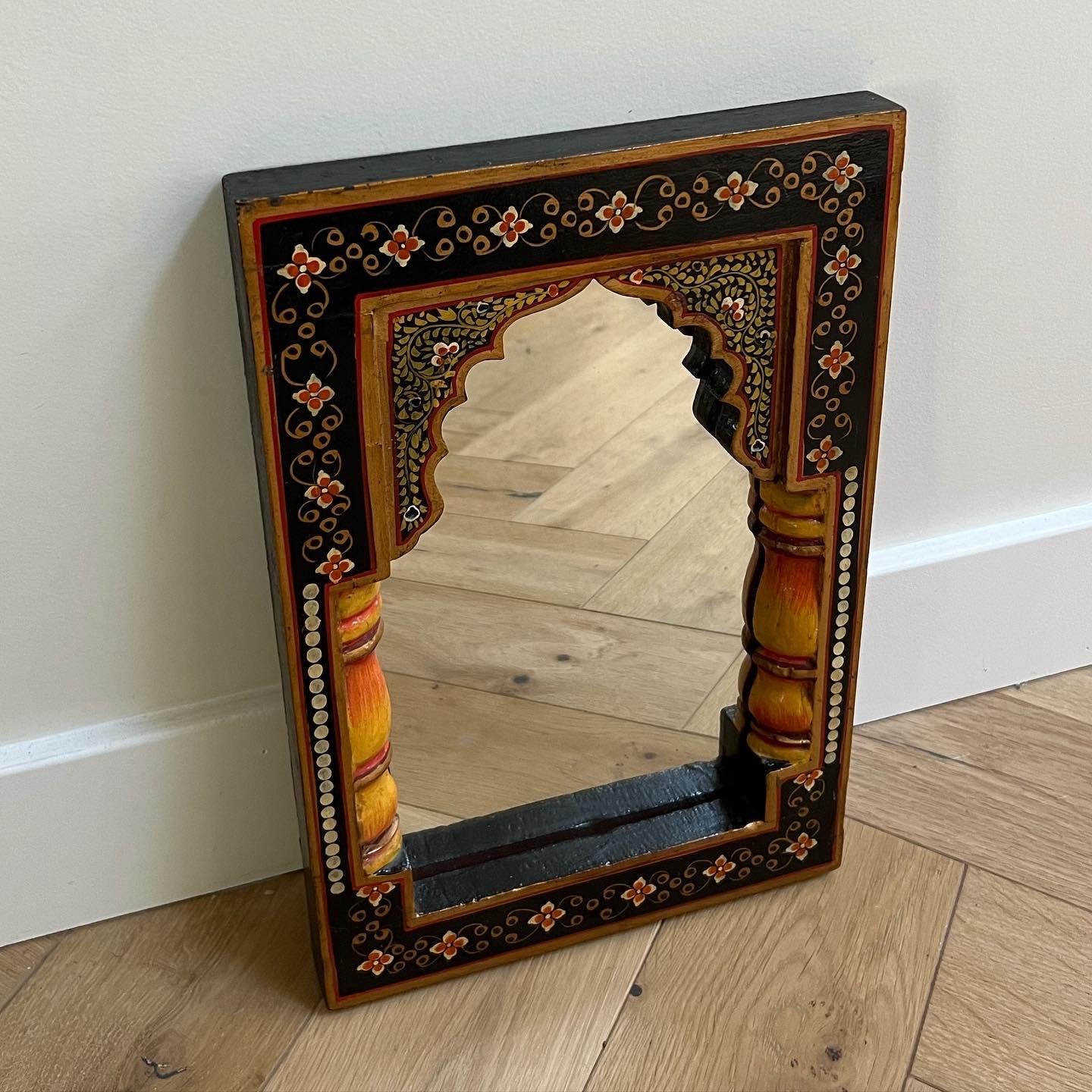 Wood Hand-Painted Indian Archway Mirror, 1940s For Sale