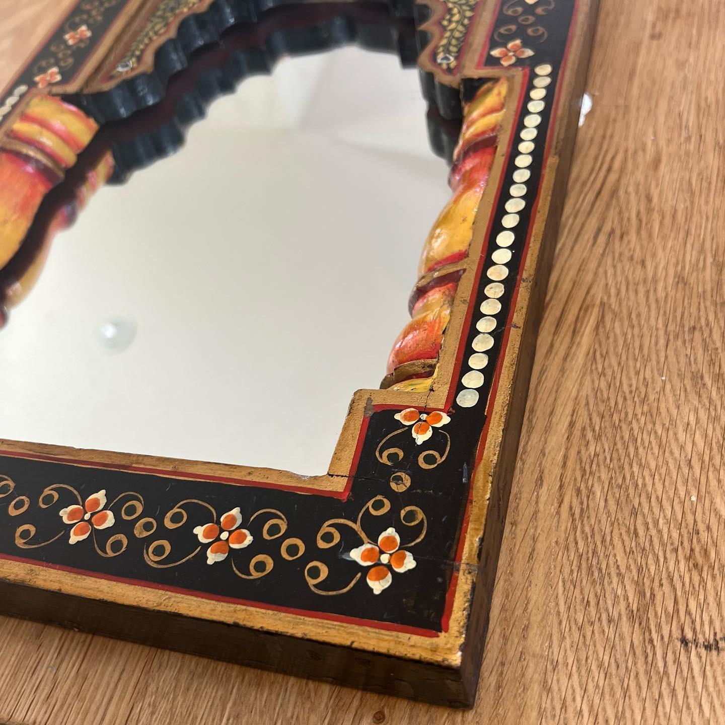 Hand-Painted Indian Archway Mirror, 1940s For Sale 1