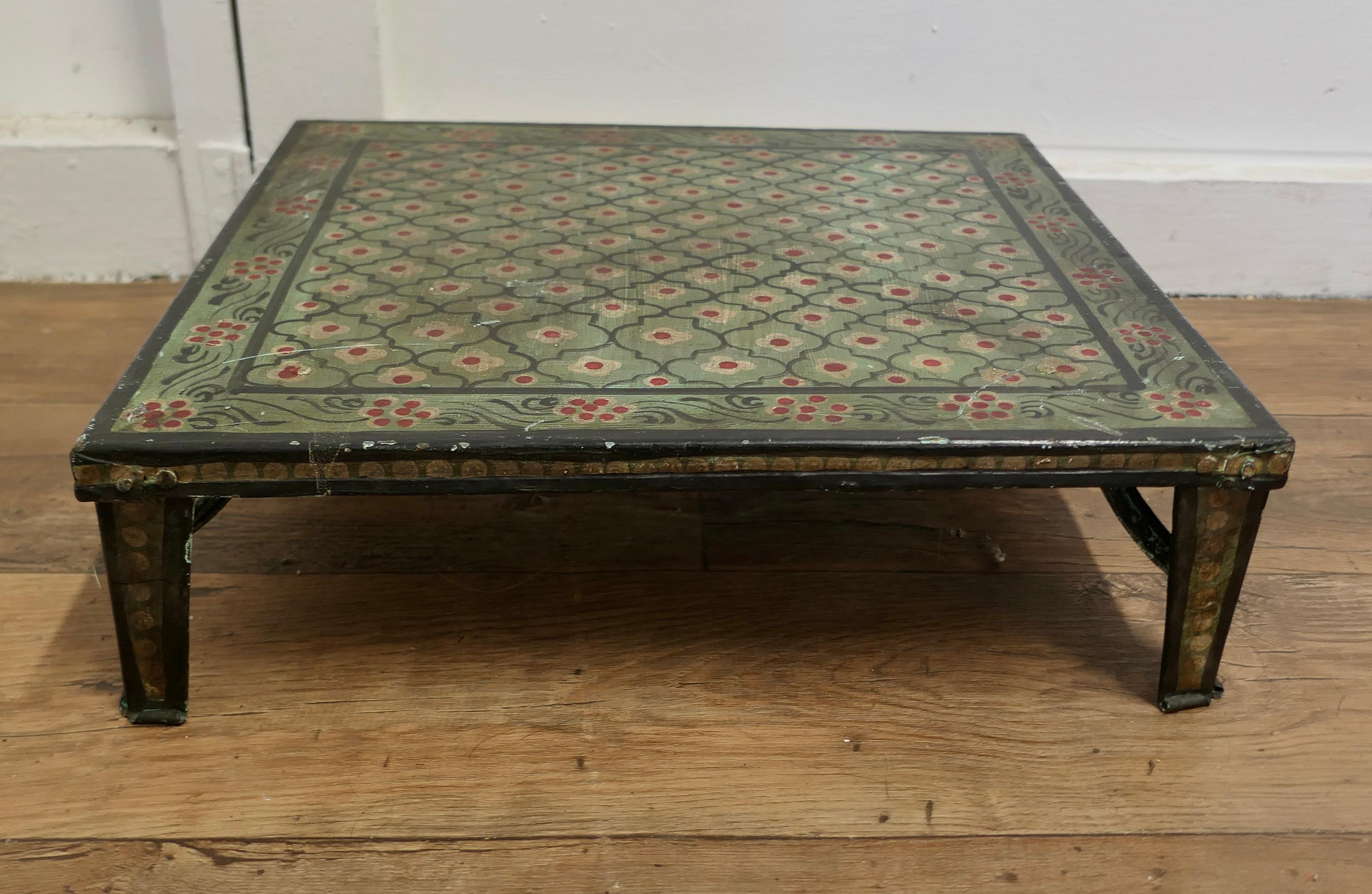 Tin Hand Painted Indian Folk Art Stand or Low Table  A Lovely Decorative piece  For Sale
