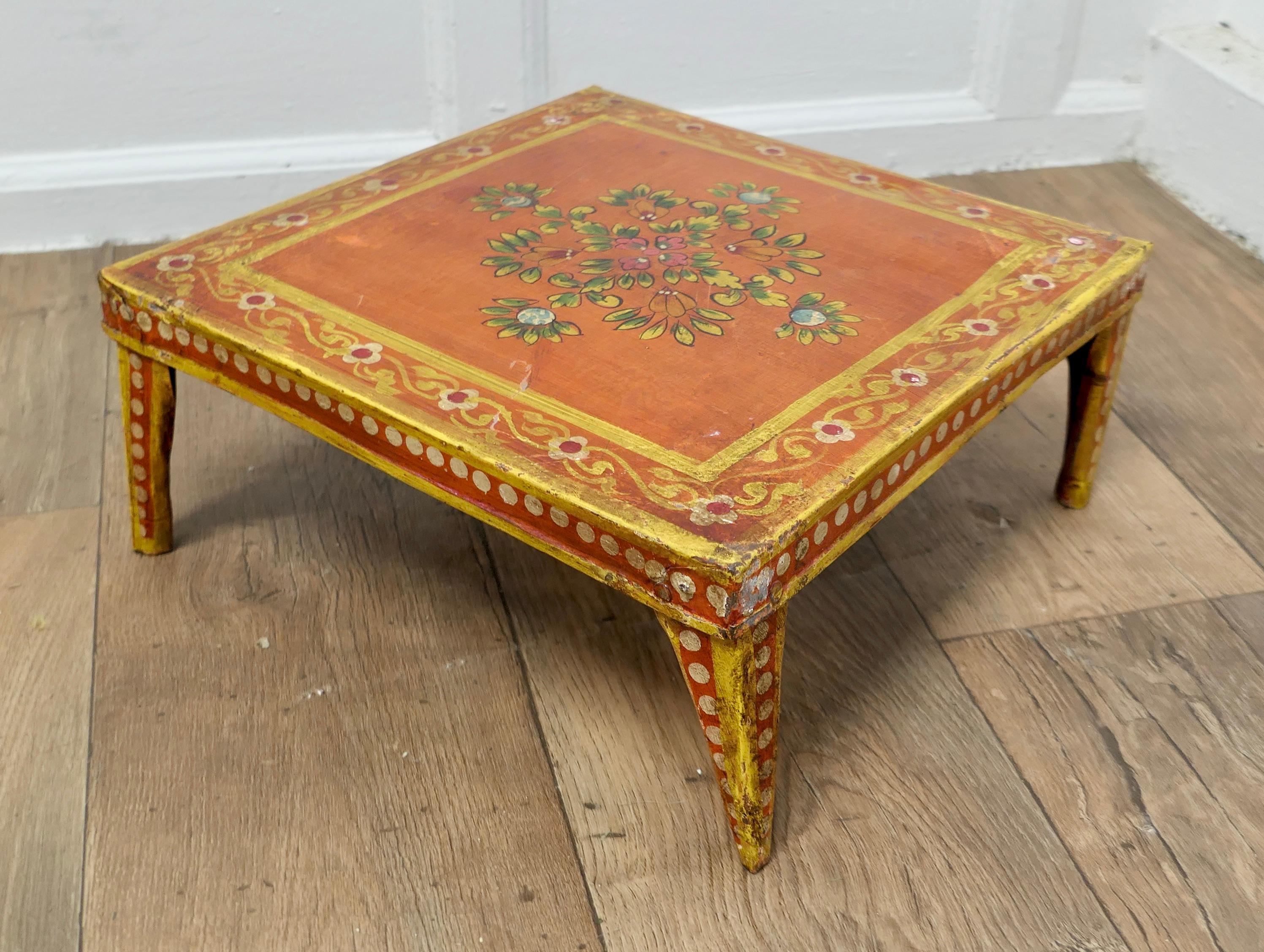 Hand Painted Indian Folk Art Stand or Low Table In Good Condition For Sale In Chillerton, Isle of Wight