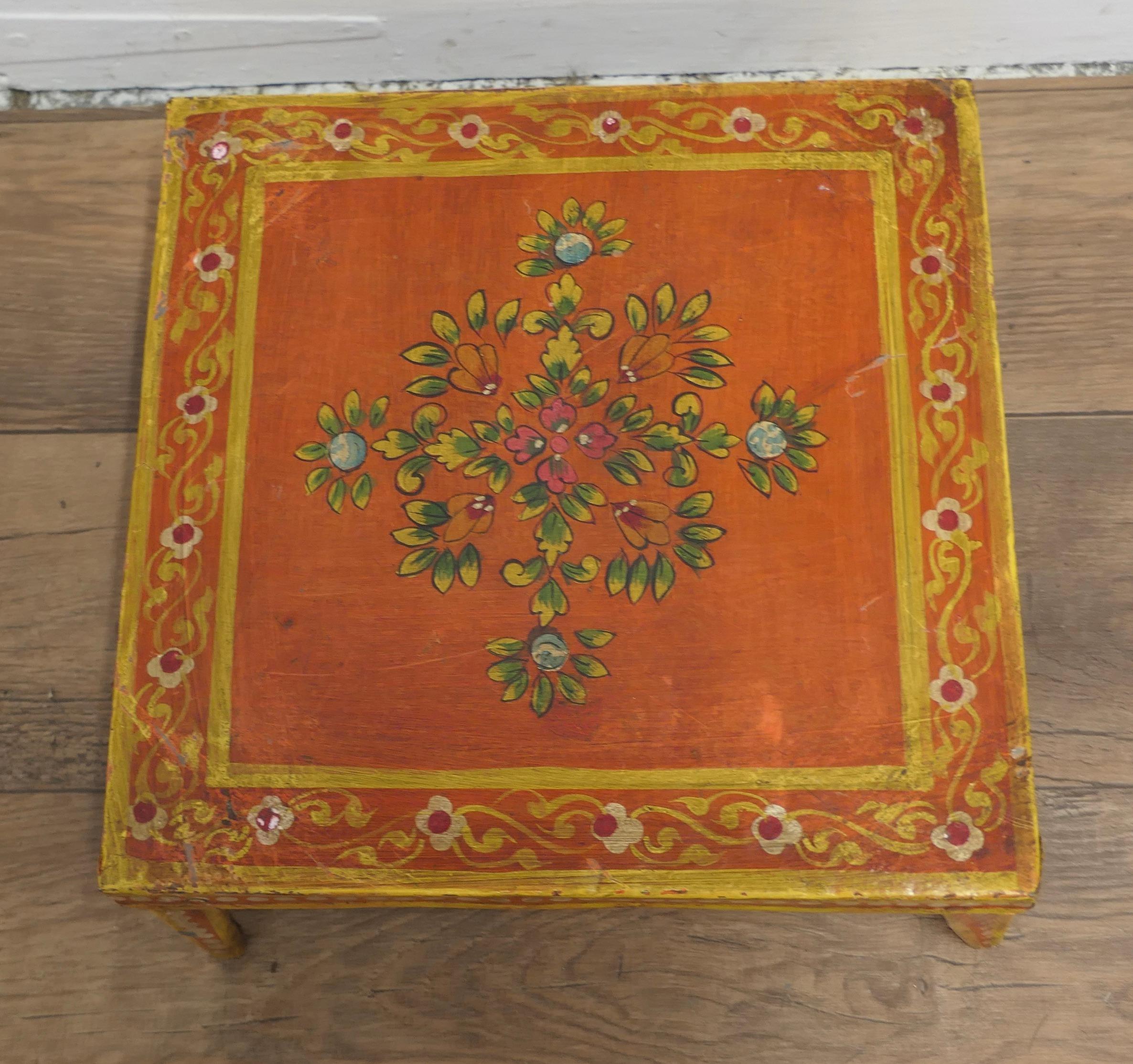 Hand Painted Indian Folk Art Stand or Low Table For Sale 1
