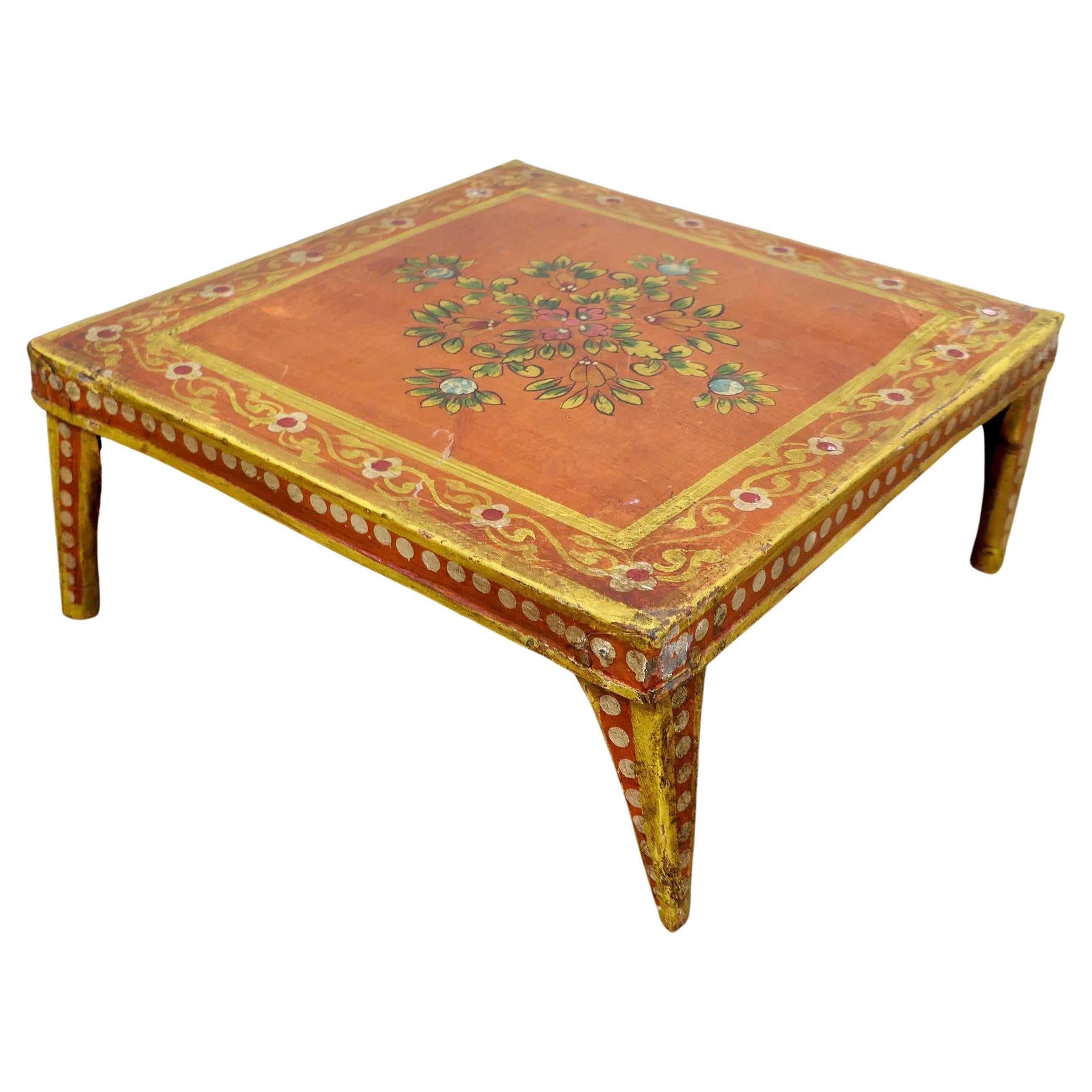 Hand Painted Indian Folk Art Stand or Low Table For Sale