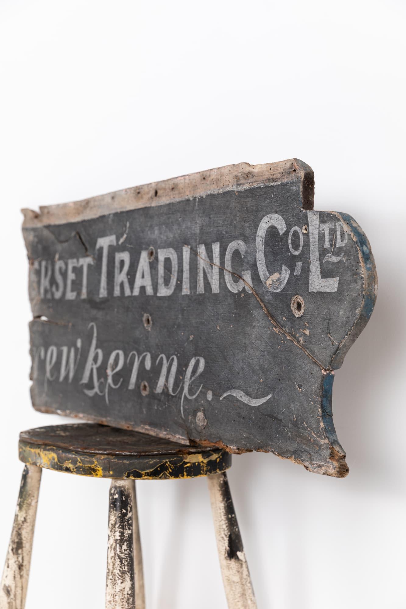 Hand-Painted Hand Painted Industrial 'Somerset Trading Co Ltd' Wall Sign Plaque, C.1920