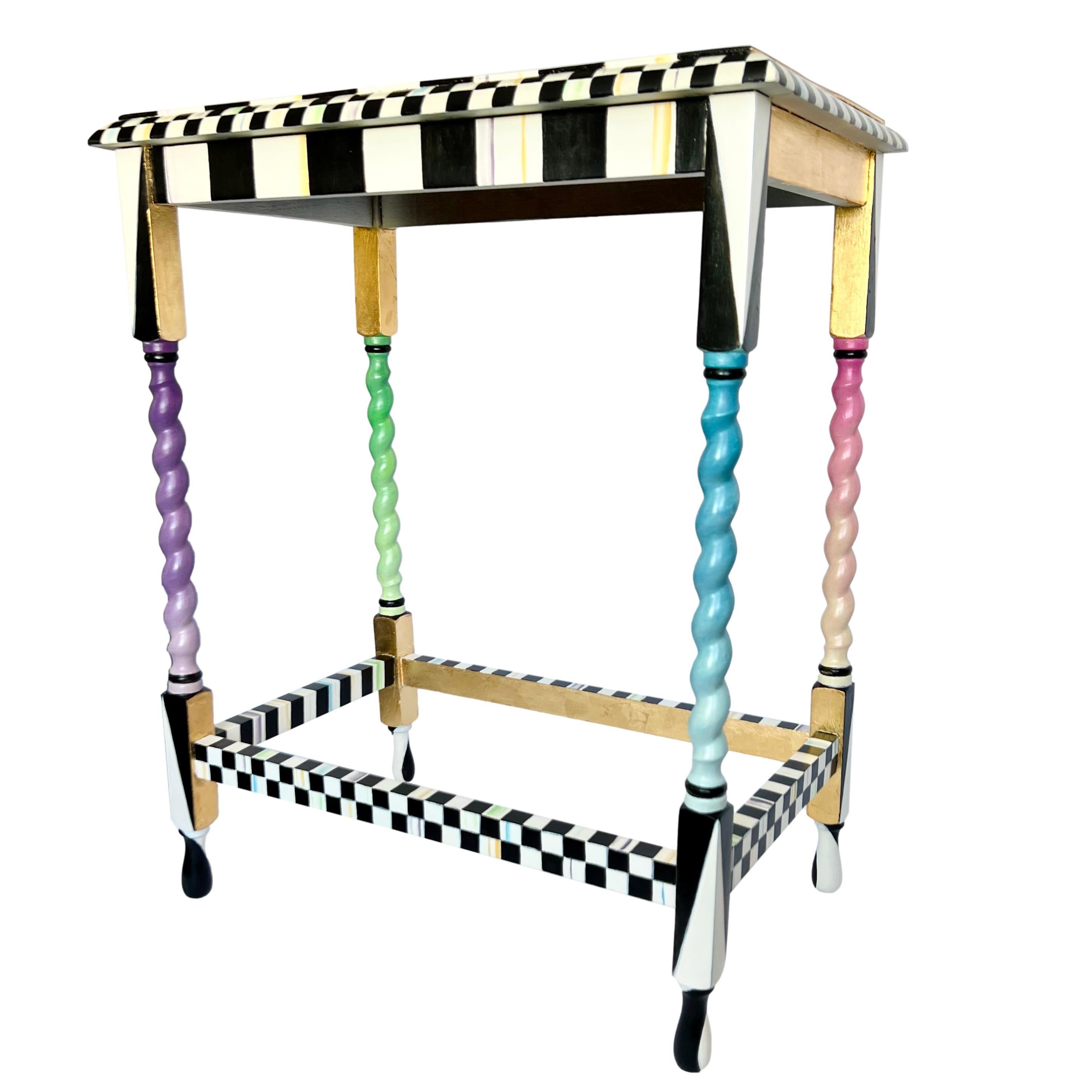 English MacKenzie-Childs Style Hand Painted Barley Twist Accent Table