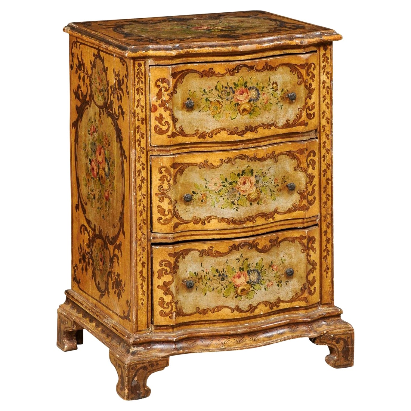 Hand-Painted Italian 19th C. Petite Serpentine Chest For Sale