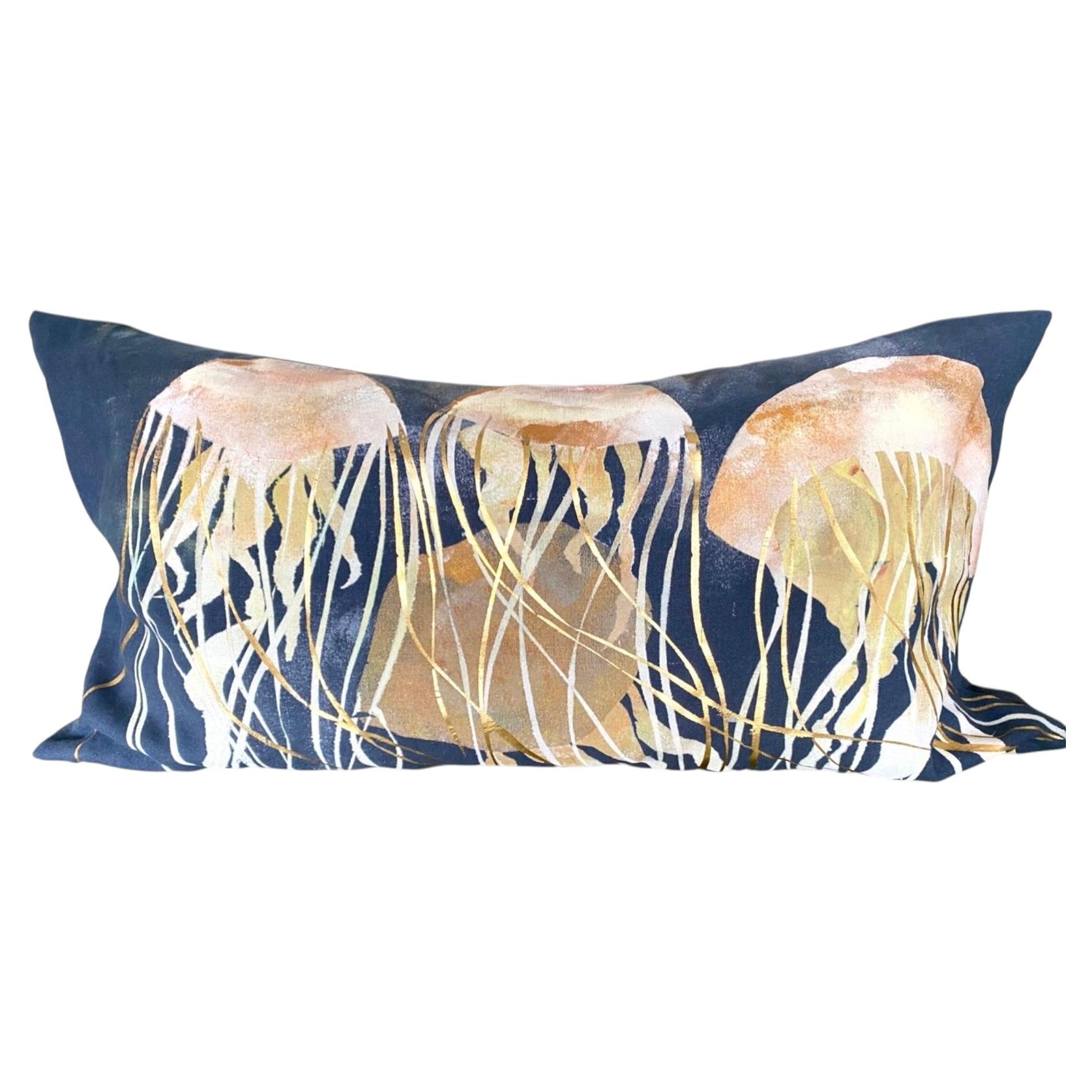 Hand-Painted Italian Artisanal Cushion 'A Smack of Jellyfish', Limited Edition For Sale