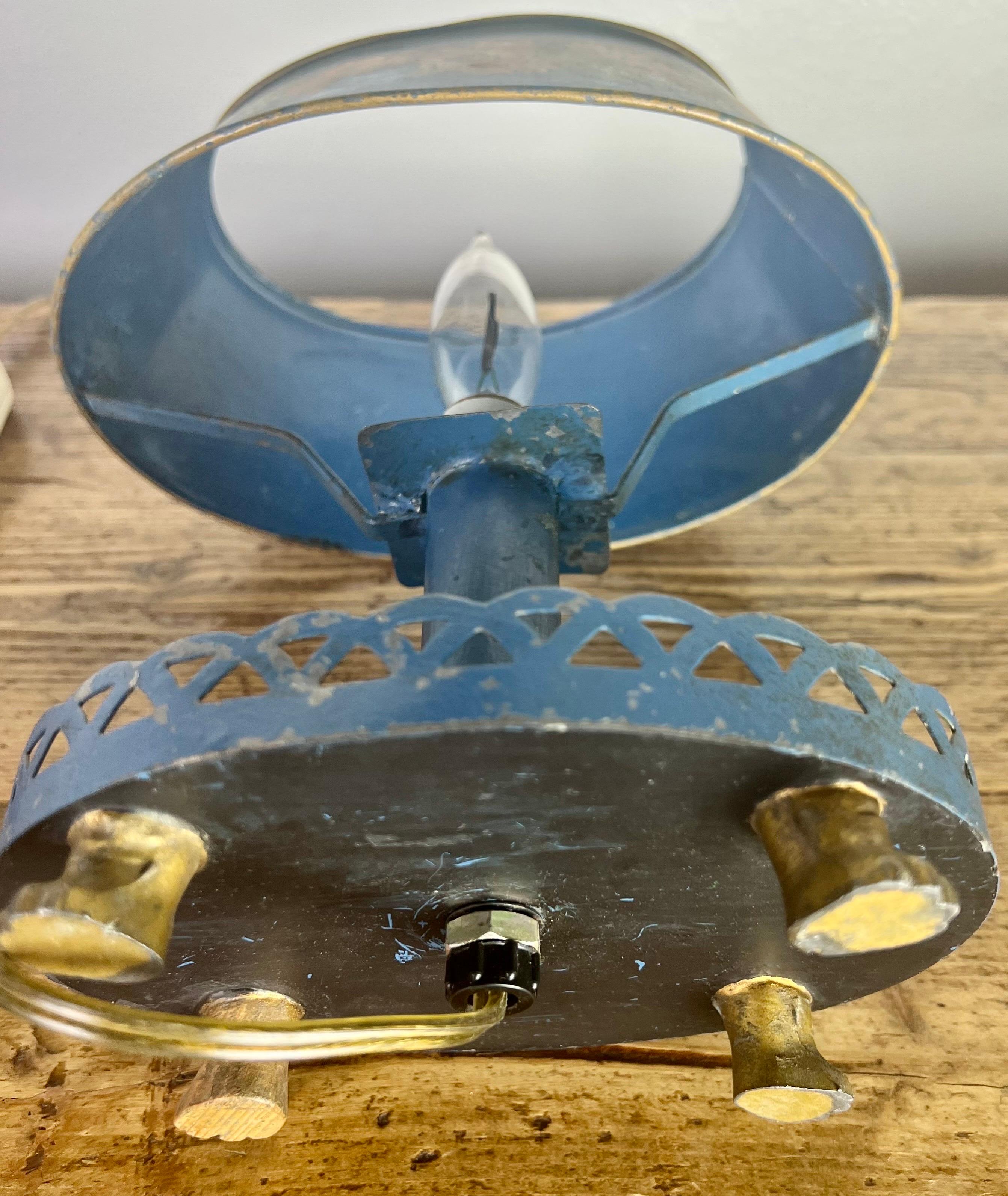 Hand Painted Italian Blue Tole Lamp with Shade 3