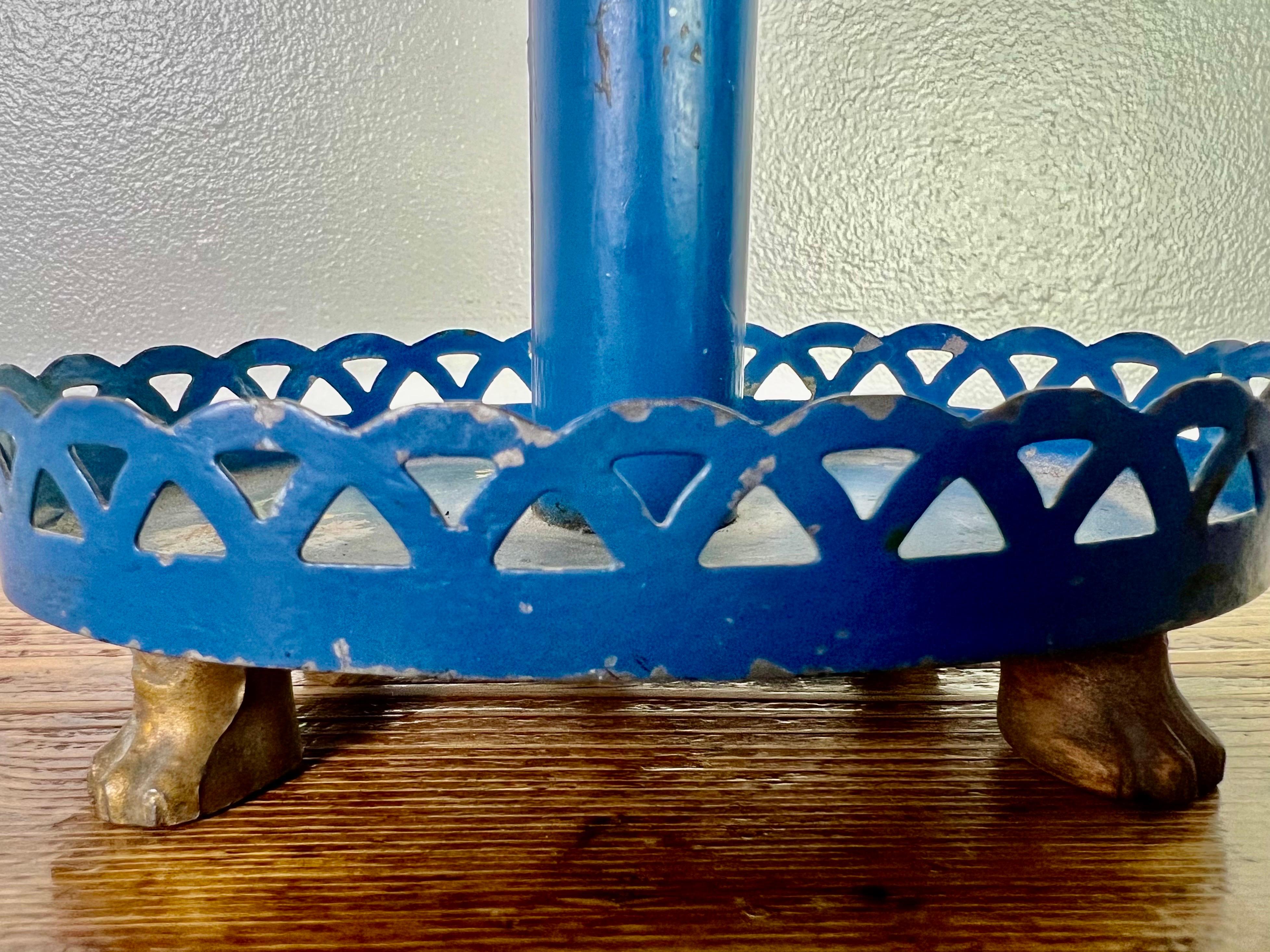Hand-Painted Hand Painted Italian Blue Tole Lamp with Shade For Sale