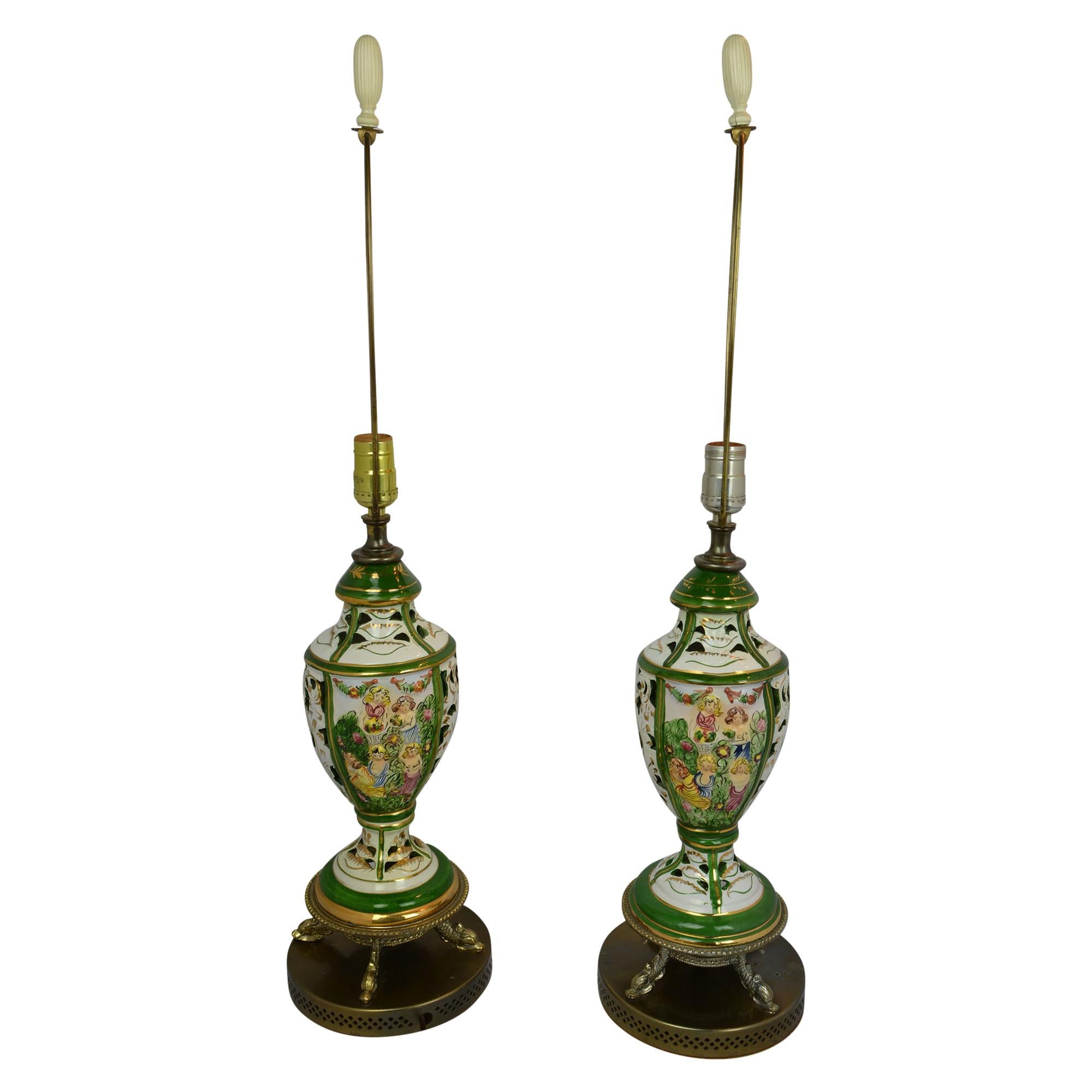 Hand-Painted Italian Capo Di Monte Lamps, Pair 5