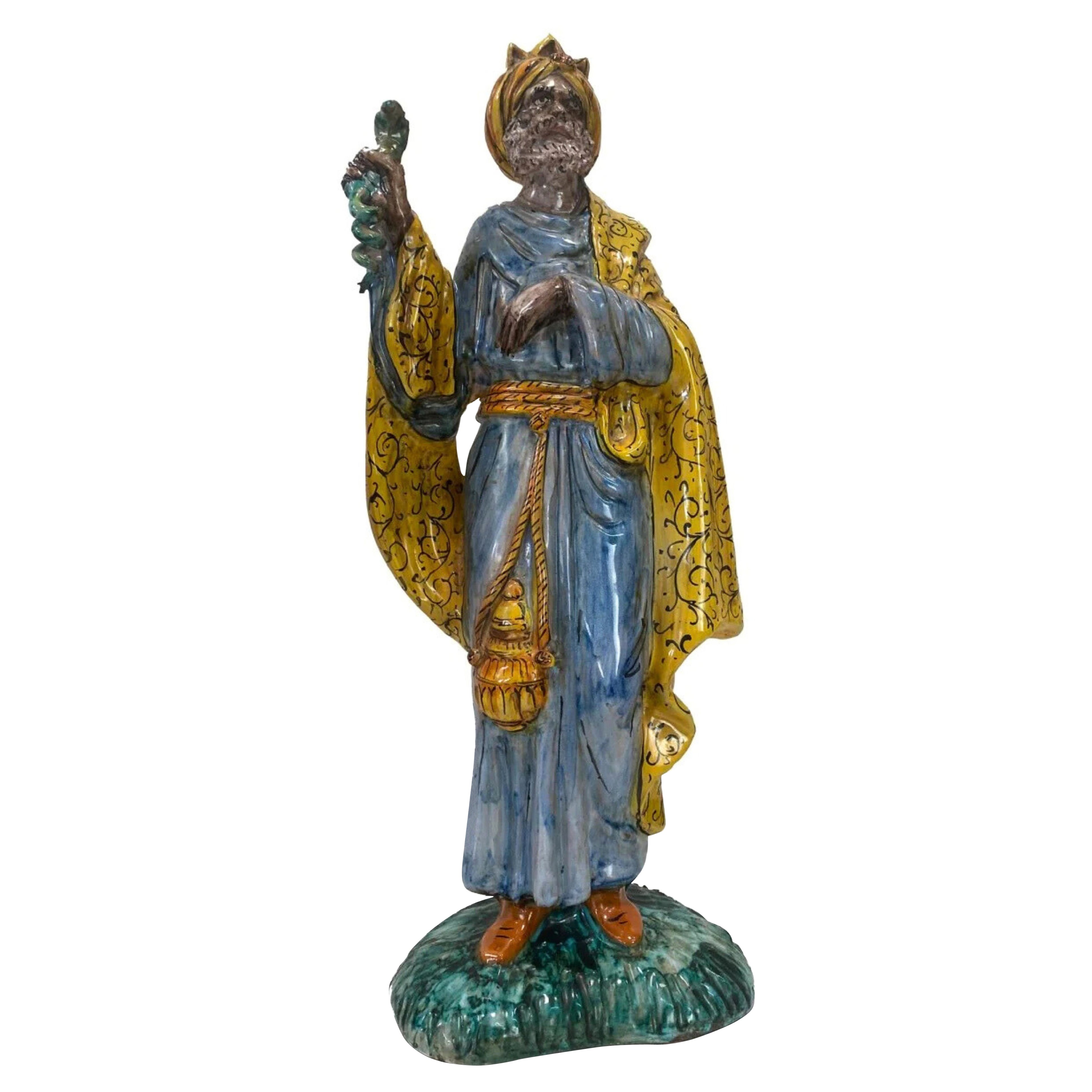 Hand-Painted Italian Ceramic King Figurine, Traditional Decorative Collectible A For Sale