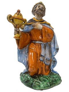 Hand-Painted Italian Ceramic Kneeling King Figurine, Decorative Collectible Art