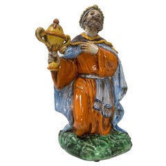 Hand-Painted Italian Ceramic Kneeling King Figurine, Decorative Collectible Art