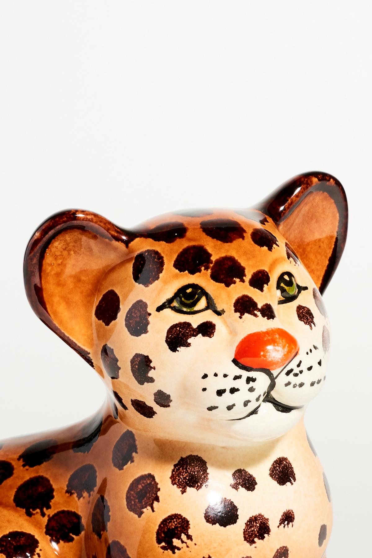 Hand Painted Italian Ceramic Leopard Cub In Excellent Condition In New York, NY