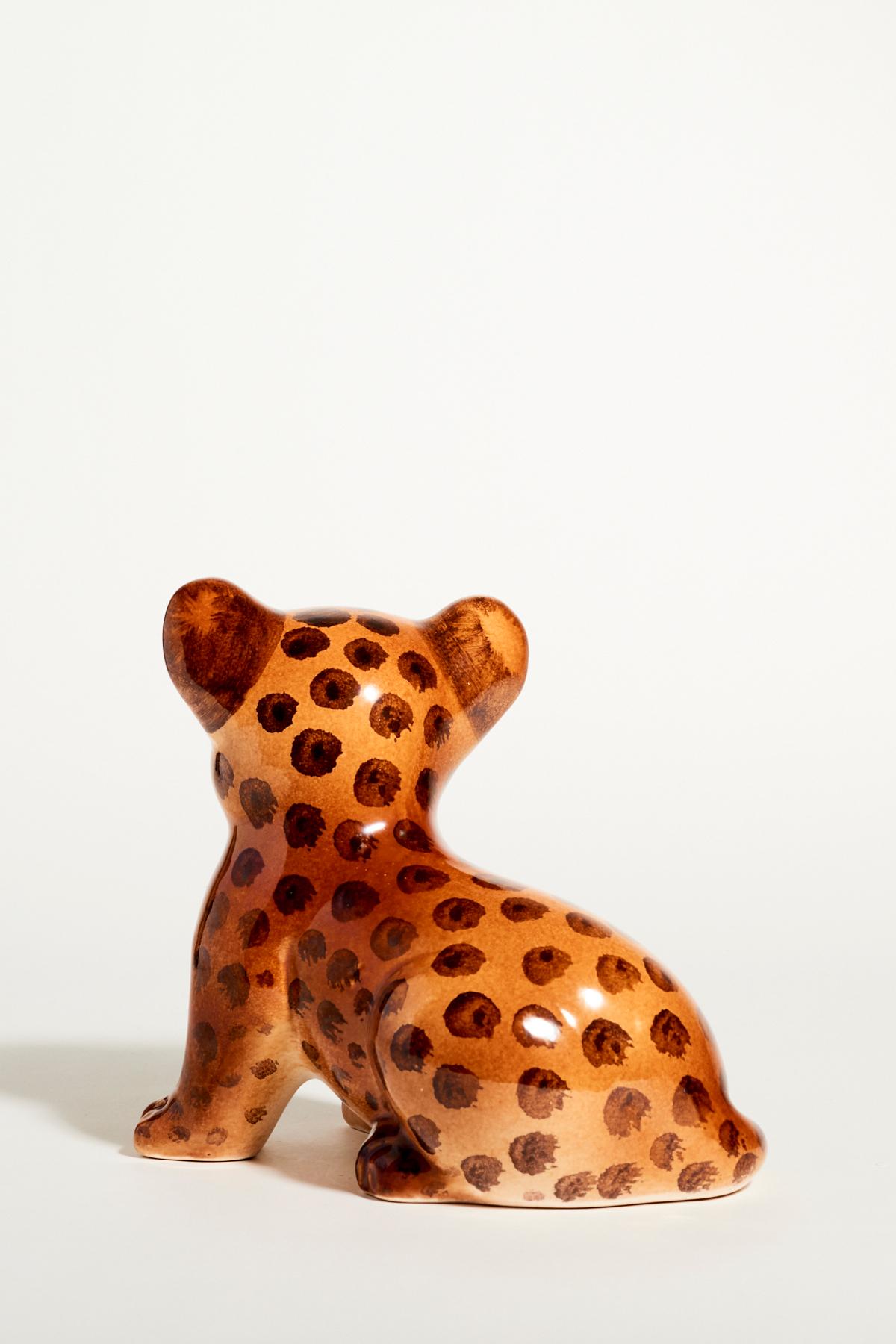 Mid-20th Century Hand Painted Italian Ceramic Leopard Cub For Sale
