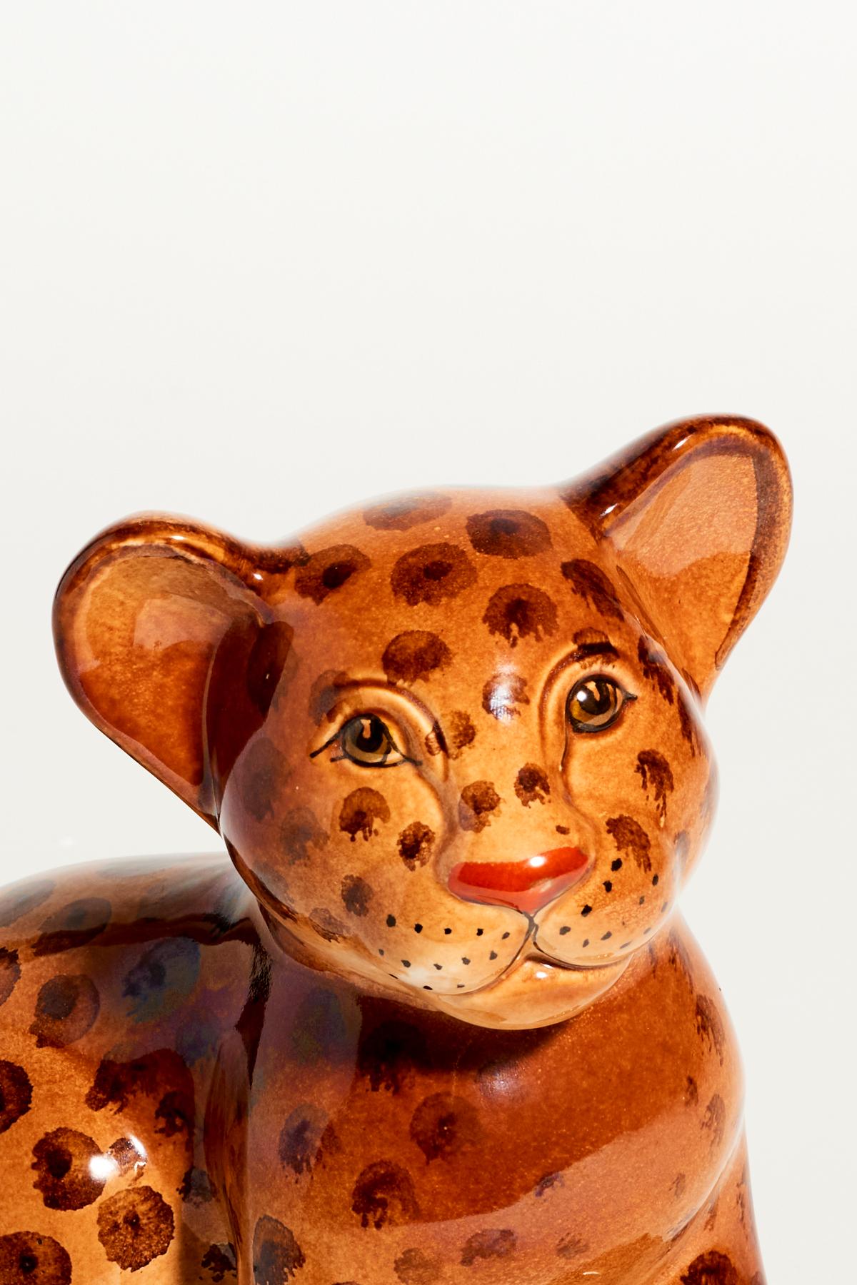 Hand Painted Italian Ceramic Leopard Cub For Sale 1