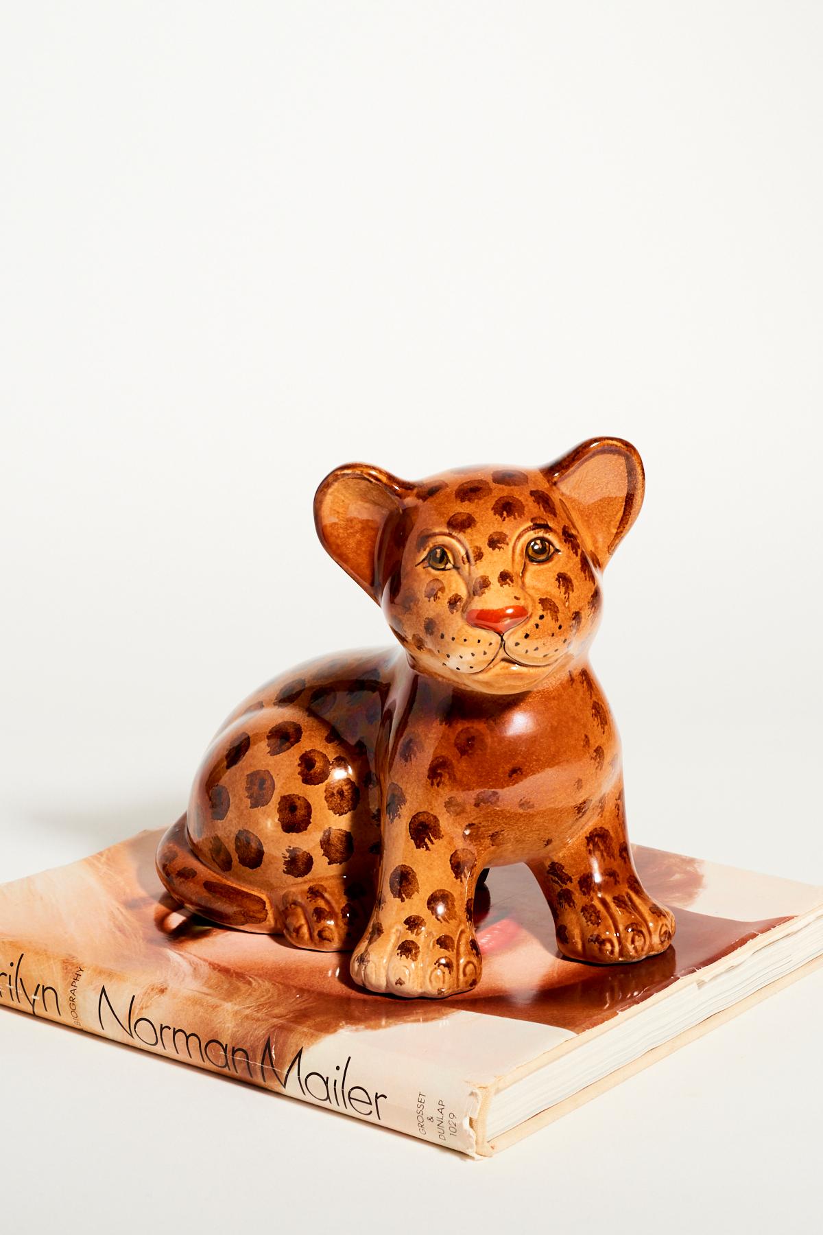 Hand Painted Italian Ceramic Leopard Cub For Sale 4