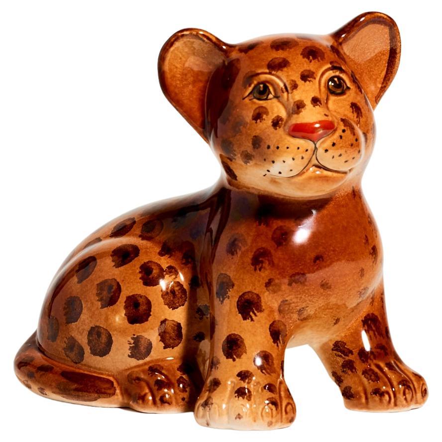 Hand Painted Italian Ceramic Leopard Cub