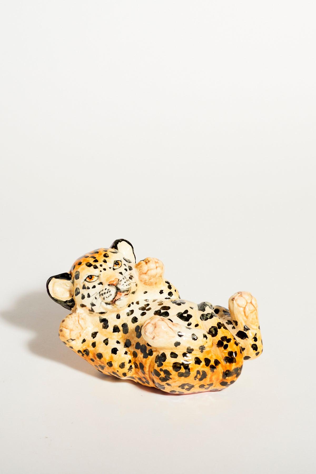 Hand Painted Italian Ceramic Leopard Cub Set of Two In Excellent Condition In New York, NY