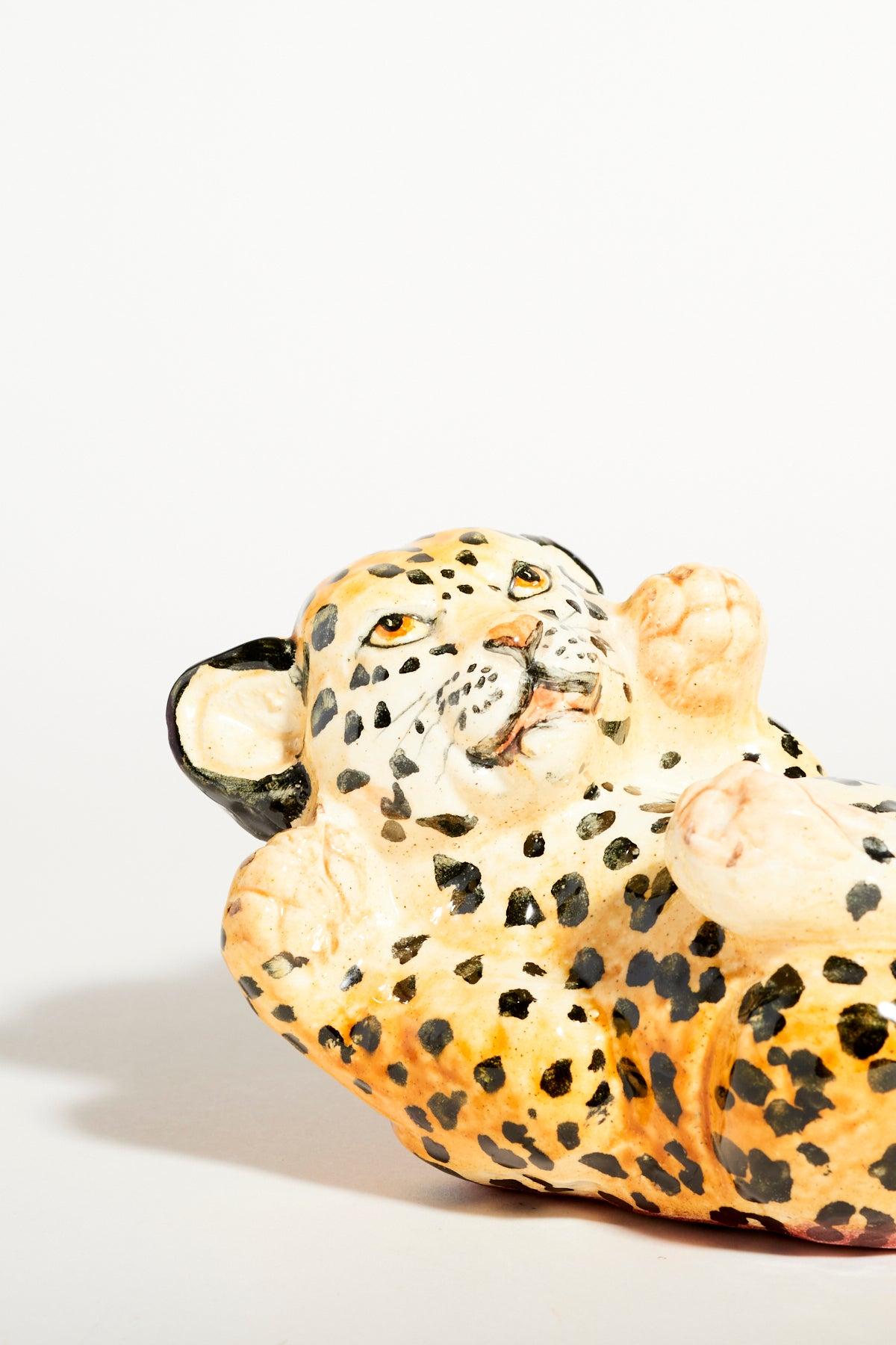 Mid-20th Century Hand Painted Italian Ceramic Leopard Cub Set of Two